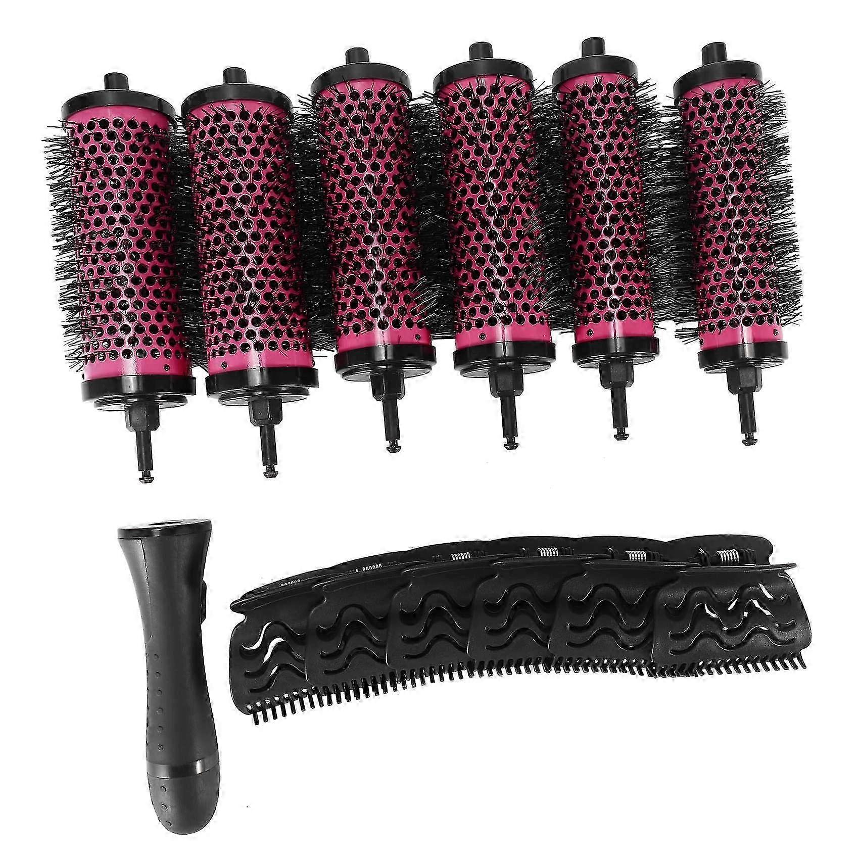 6 stuks 3 maten afneembare haarrollerborstel met clips en krultang