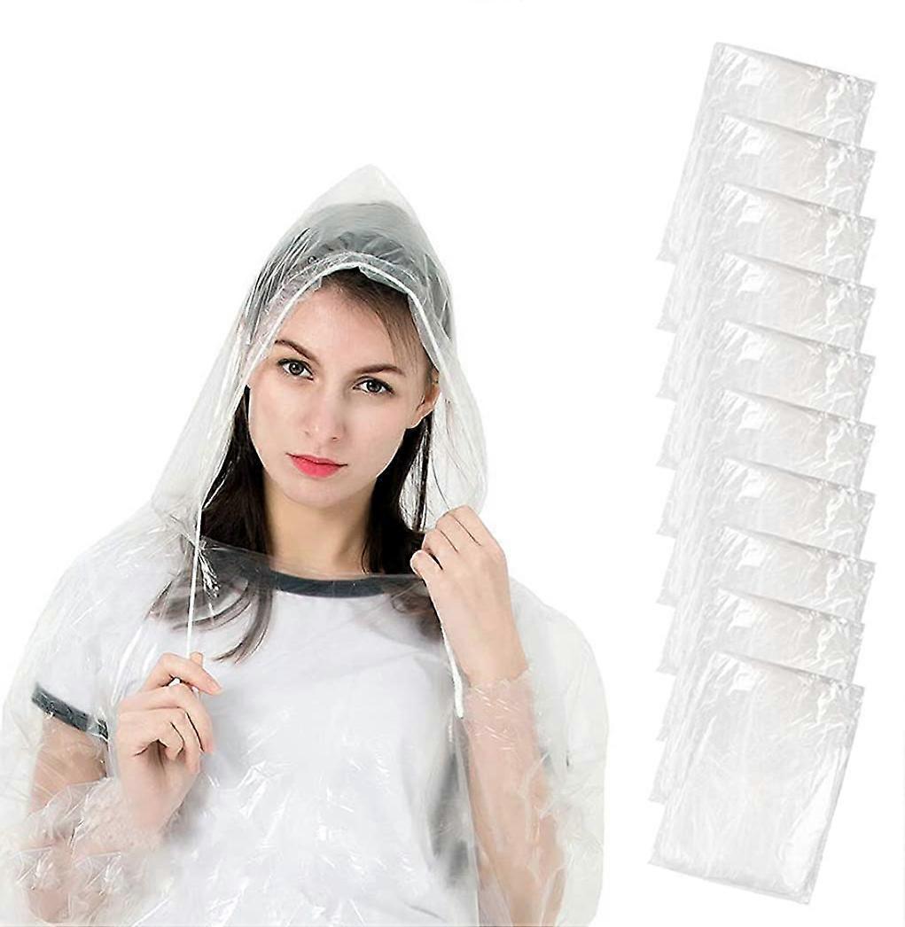 10 piezas Poncho de lluvia transparente desechable con capucha