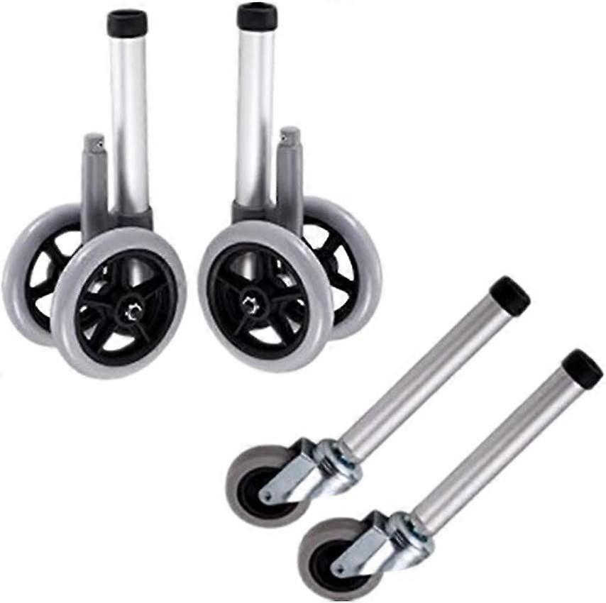 Replacement Legs for Folding Medical Walker - Universal Front and Rear Safety Wheel - 5" Wheels with Brake