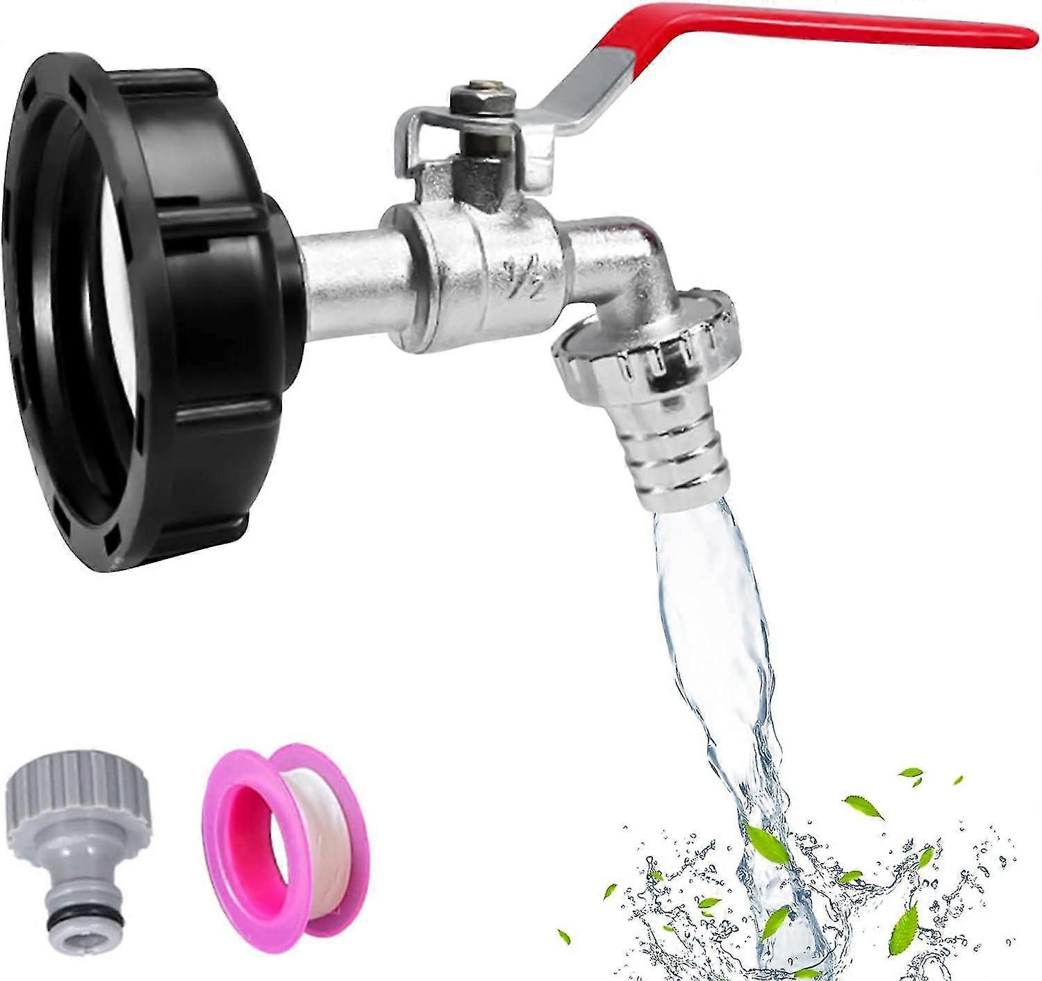 タンクの蛇口、散水ホースの蛇口アダプター付き、S60x6 IBCの蛇口接続、雨水コレクター用ガーデンの蛇口(1/2 "プラスチックアダプター)