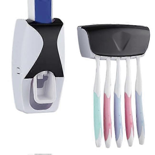 Toothpaste dispenser with toothbrush holder Black