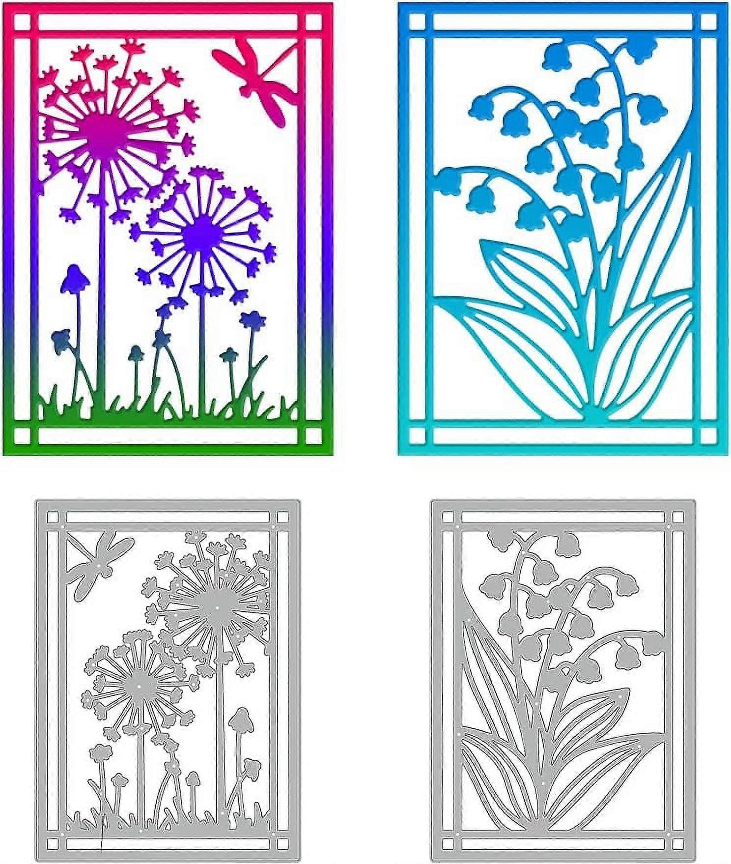 2Pcs Spring Background Cutting Dies Metal Dandelion Lily of The Valley Frame Die Cuts Embossing Stencils Template for Paper Card Making Decoration DIY