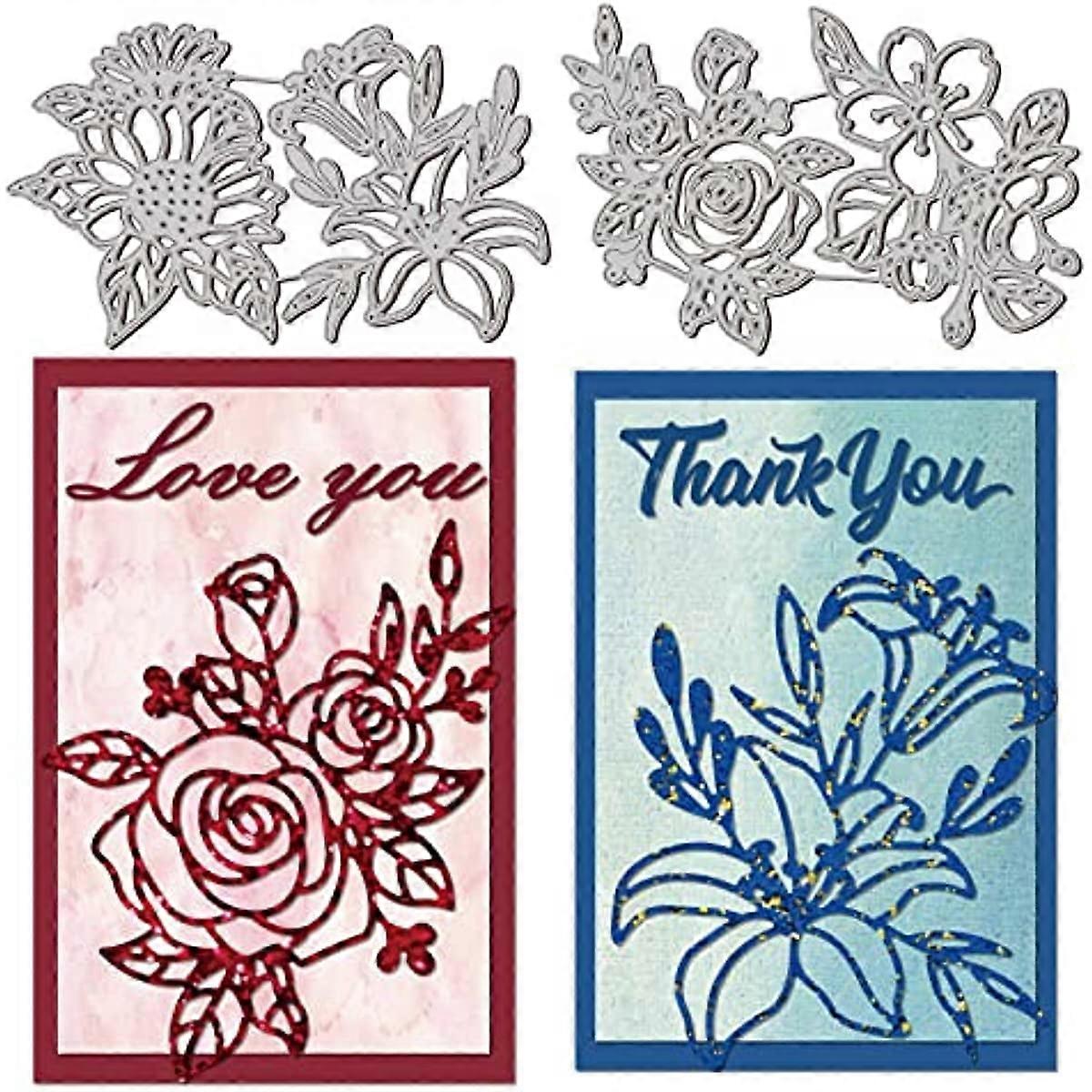2Pcs 4 Styles Blossom Cutting Die Metal Flowers Background Die Cuts Embossing Stencils Template