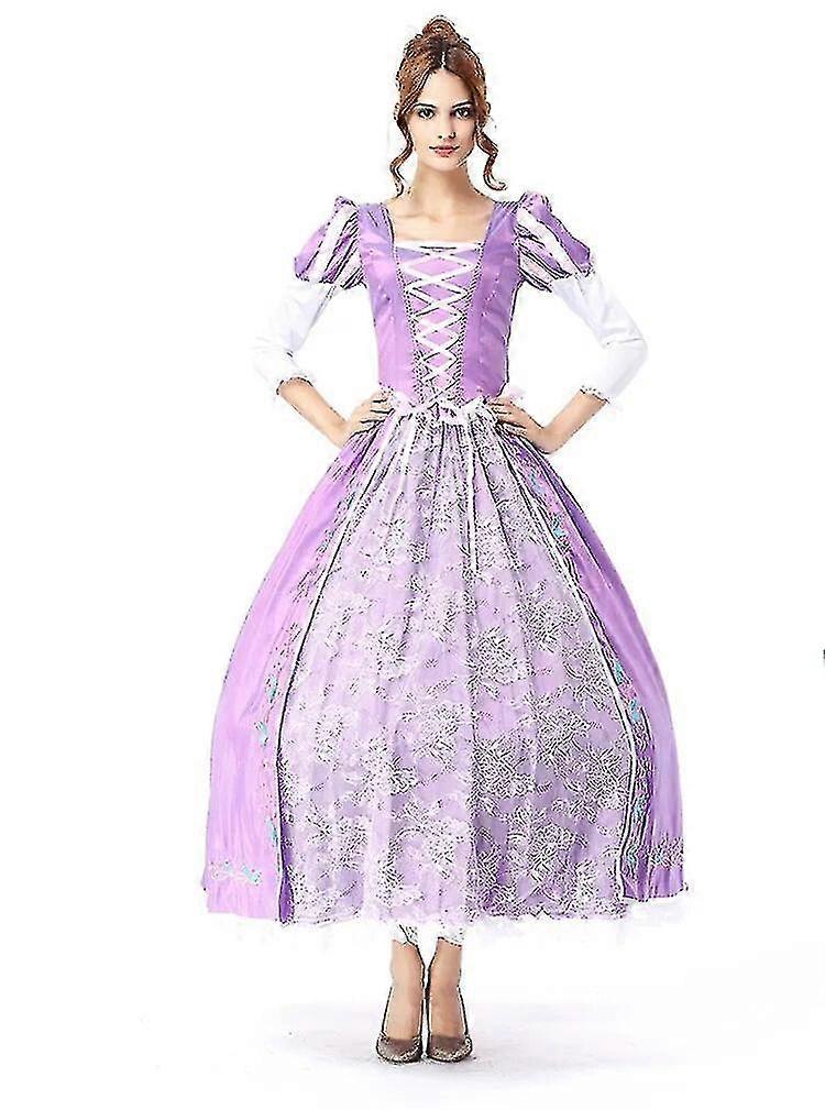 Adulto Donne Halloween Principessa Costume Medievale Rinascimento Lungo  Viola Aggrovigliato Rapunzel Principessa Vestito