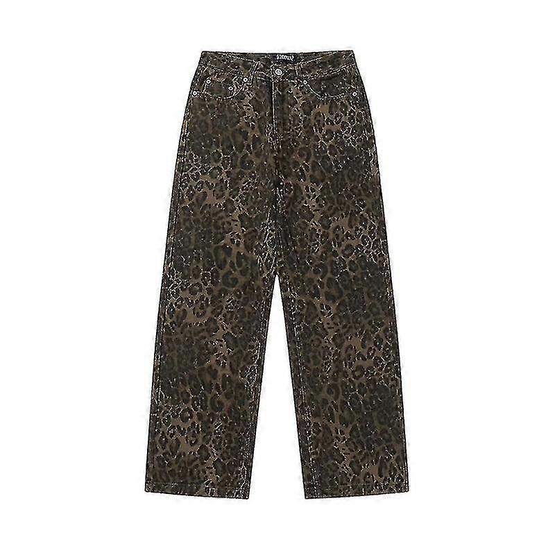 Tan Leopard Jeans Γυναικεία Denim Pants Γυναικεία Oversized Wide Leg Παντελόνι