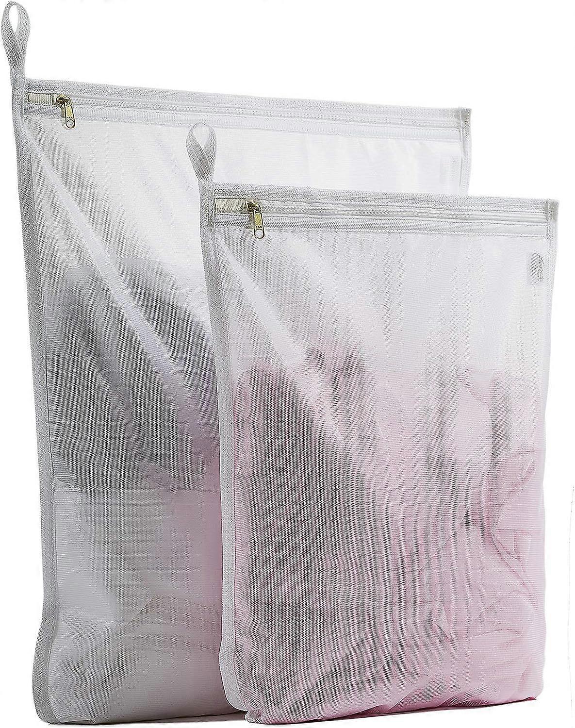 Delicates Laundry Bags, Bra Fine Mesh Wash Bag for Underwear, Lingerie, Bra, Pantyhose, Socks, Use YKK Zipper, Have Hanger Loops (White, 1 Large & 1 M