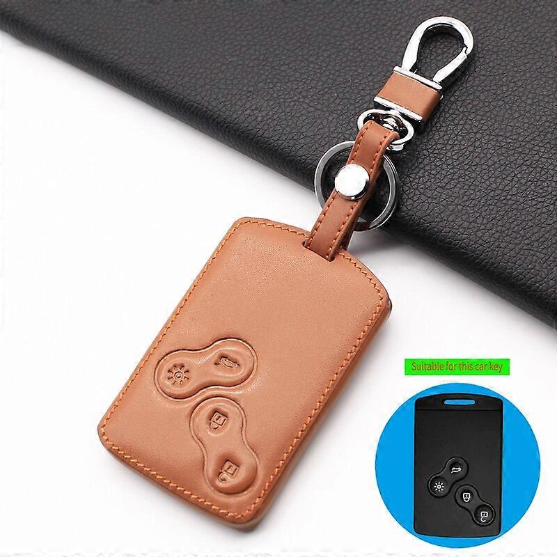 4 buttons 100% Leather Key Case Cover Protector For Renault Clio Megane Logan 2 3 koleos Scenic Card Car-Styling Key Blanks