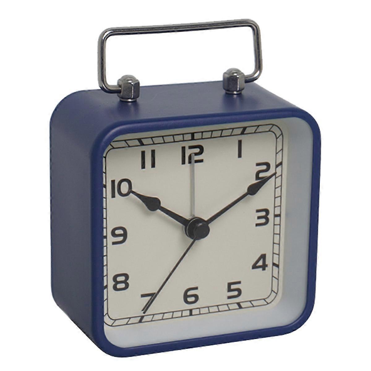 Small Metal Square Alarm Clock Desktop Silent Clock Students Sleep Luminous Quartz Watch Clock Blue