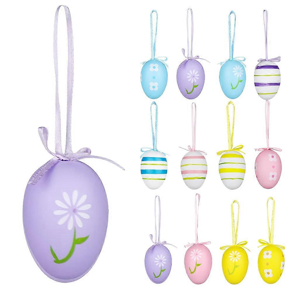 24pcs Easter Hanging Eggs Colorful Easter Eggs Hanging Ornaments Mixed Style