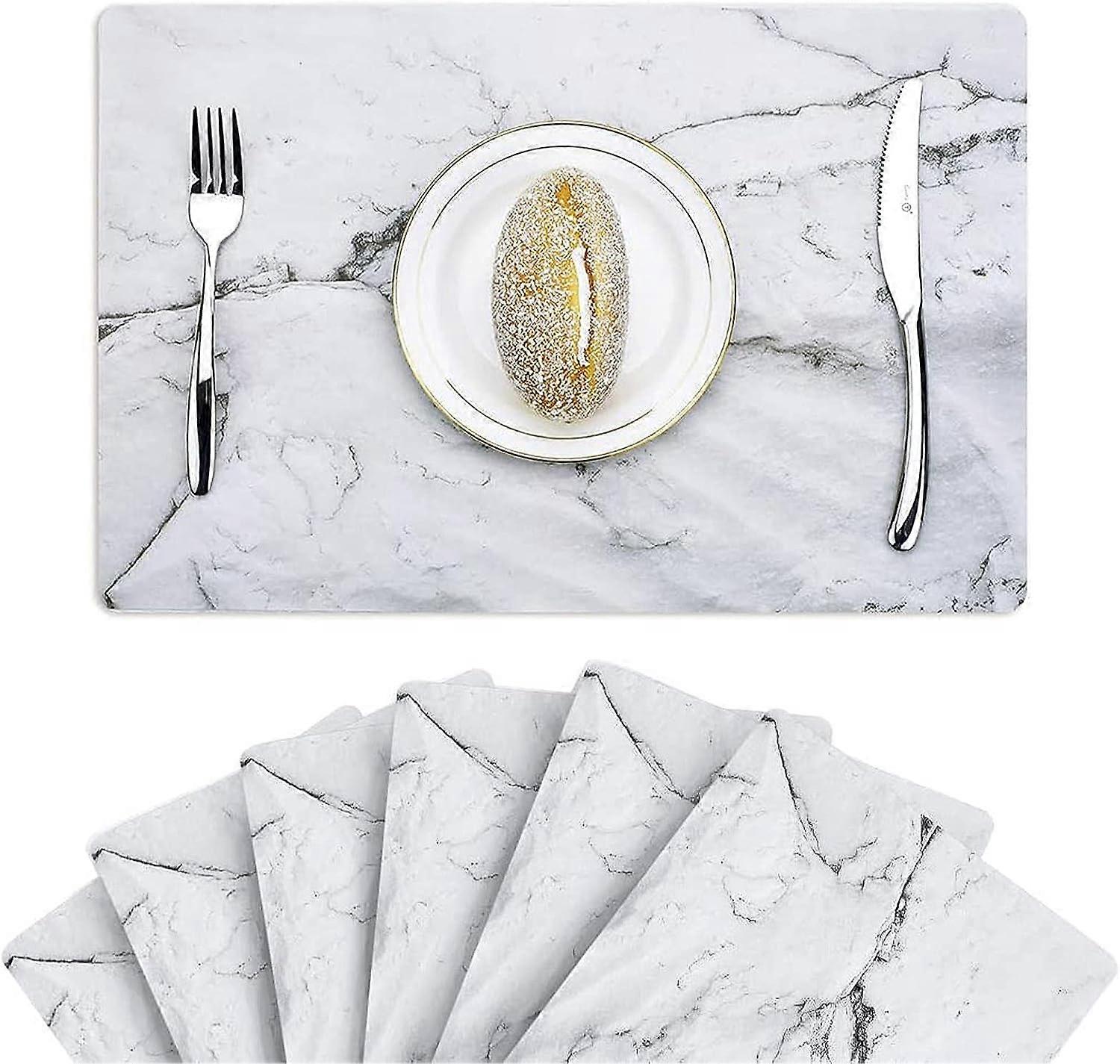 Marble Placemats for Dining Table Set of 6 Thin Environmental Table Mats Easy Clean for Kitchen Dinner Party