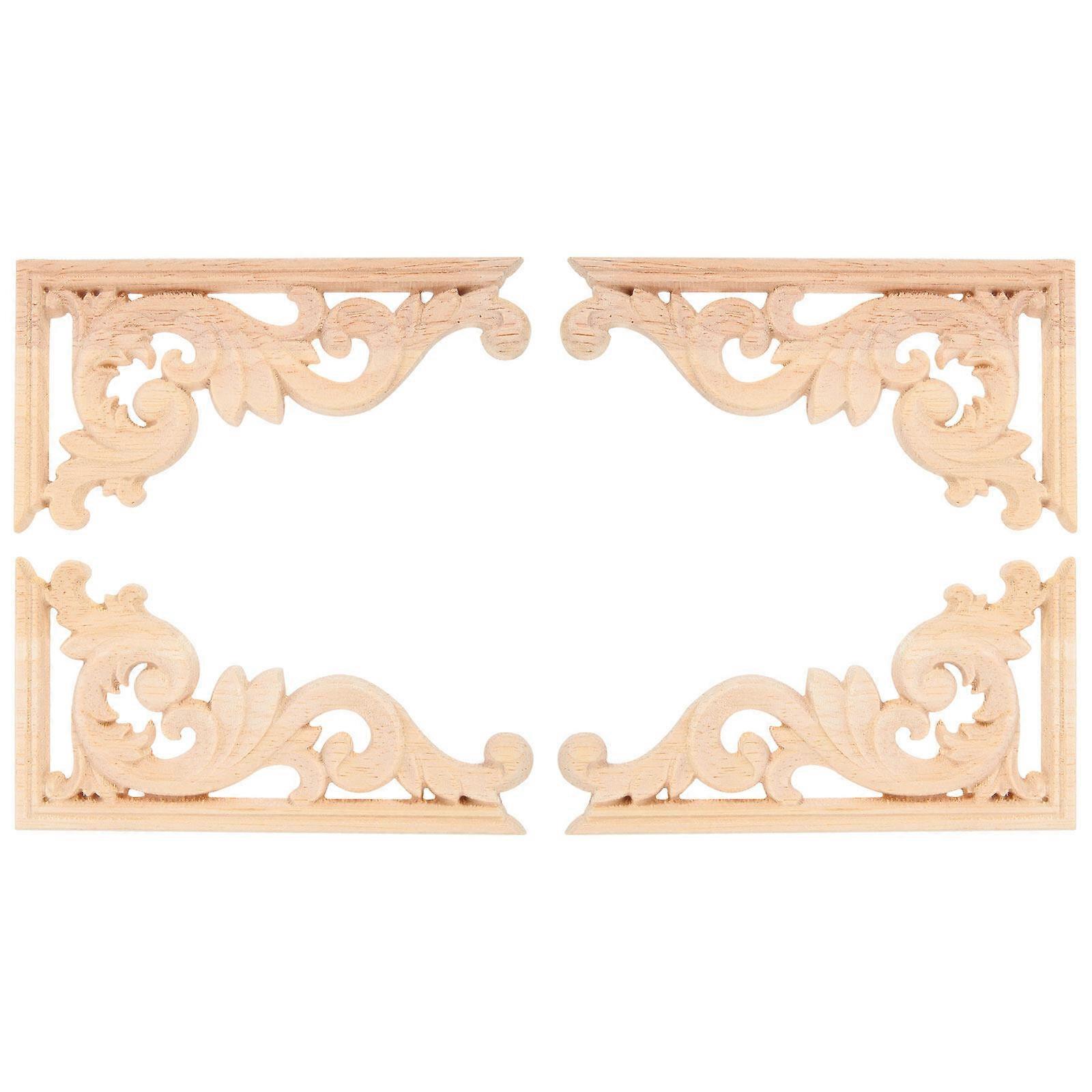 4PCS ξυλόγλυπτη γωνία Onlay άβαφη Applique ευρωπαϊκού στυλ διακόσμηση γραφείων πορτών (13*7cm)