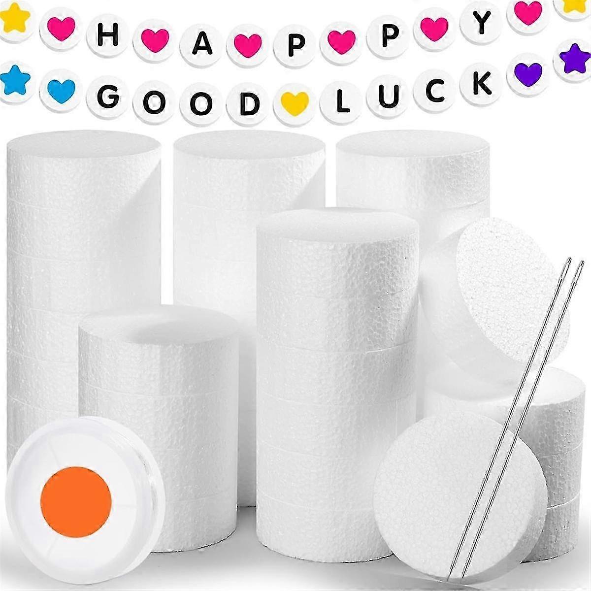 36pcs Craft Foam Circles With Fishing Line And Needle, 3 Inch Round Foam Discs Polystyrene Circles For Friendship Diy