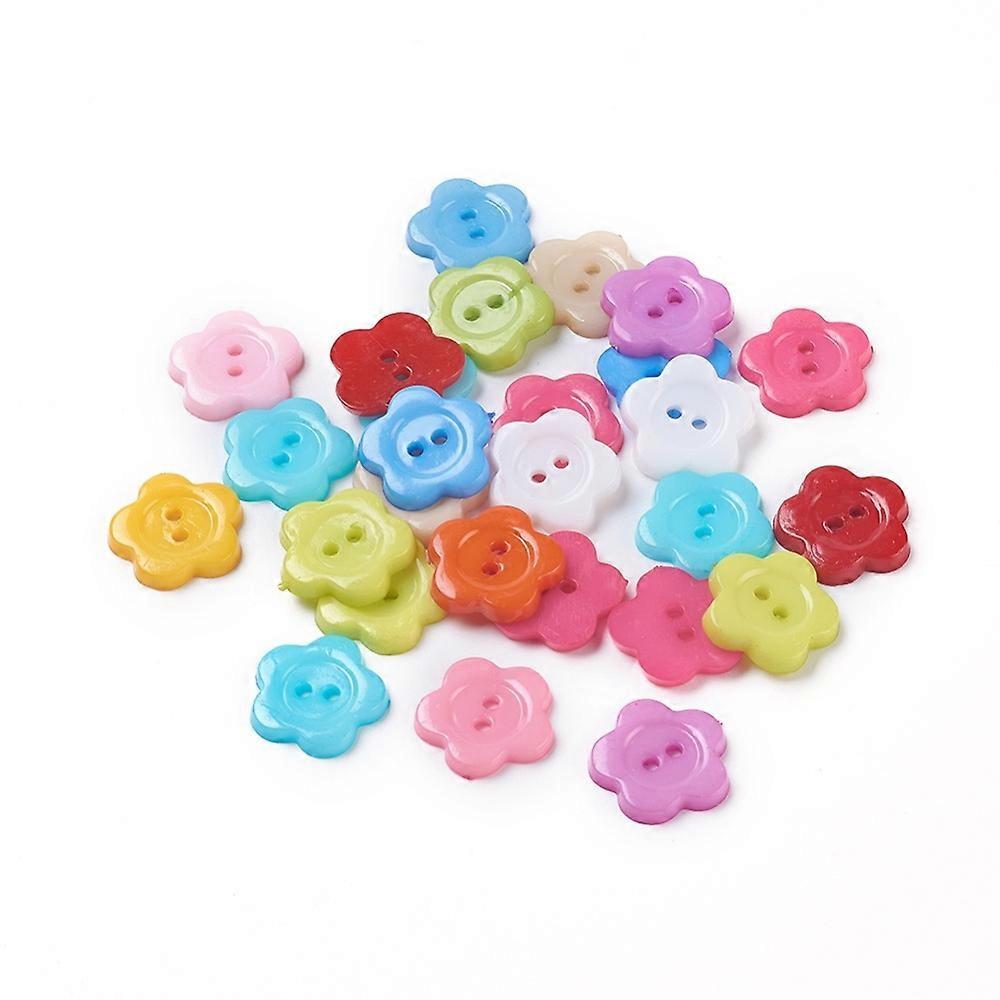 400pc Acrylic Sewing Buttons for Costume Design Plastic Buttons 2-Hole Dyed Flower Wintersweet Mixed Color 16x2mm Hole: 1mm