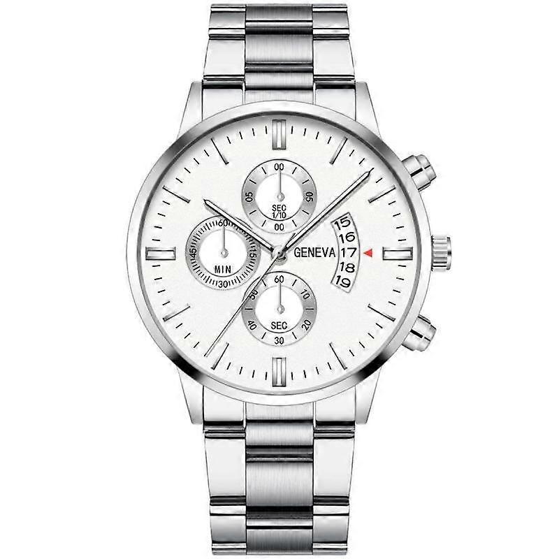 מותג Geneva קוורץ בגדי ריקוד גברים שעון לוח שנה חיוג גדול רצועת נירוסטה יוקרתי עסקים זכר סטודנט זהב שעון יד
