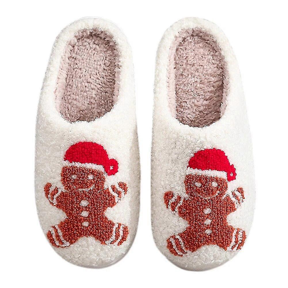 Pepparkaksgubbe Fuzzy Inomhus Tofflor Mjuk Plysch Stängd Toe Tofflor Tecknad Plysch Slip-on Hus Skor Söt För Vinter Inomhus