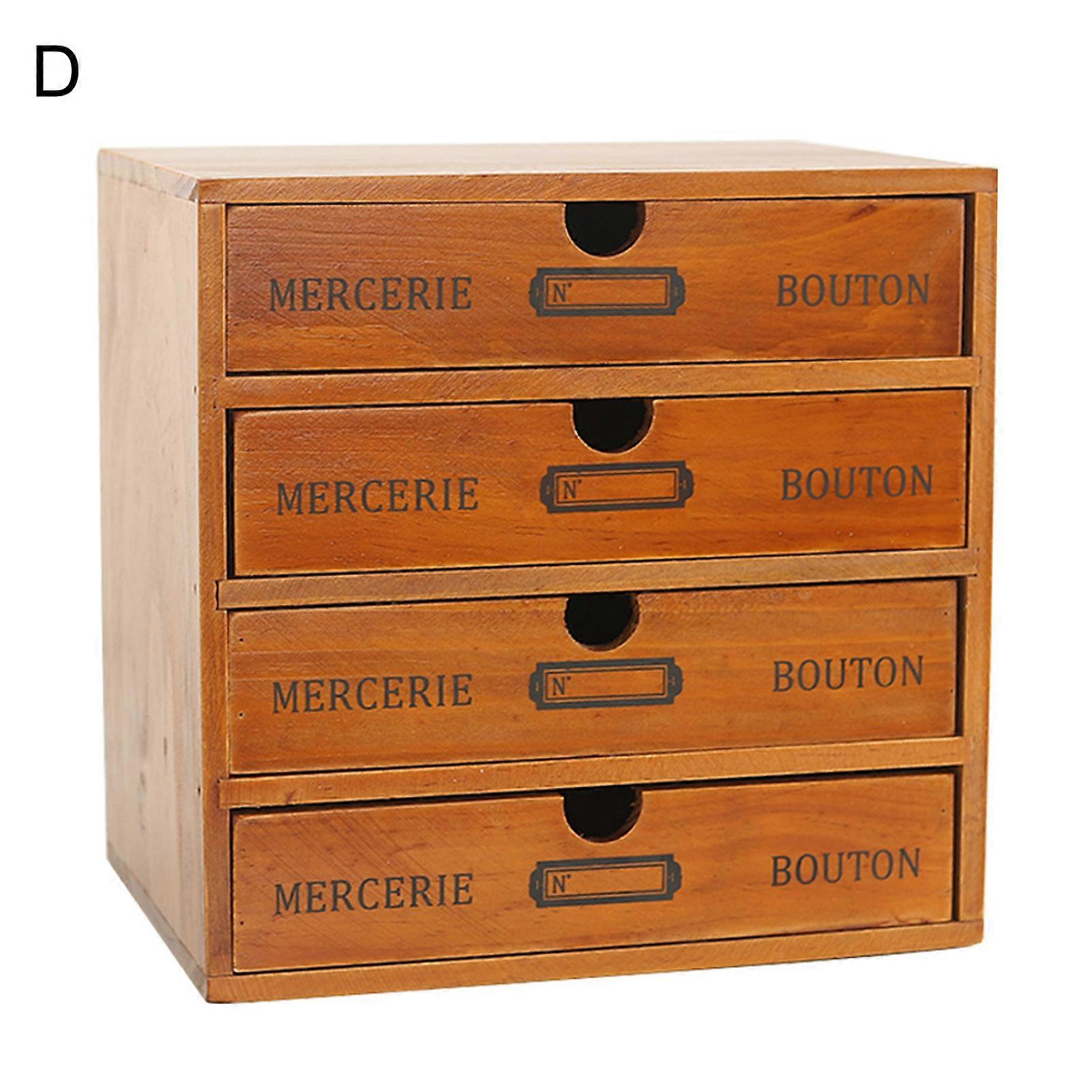 Retro Multi-layer Wooden Desktop Drawer Storage Box Cabinet Organizer Supplies