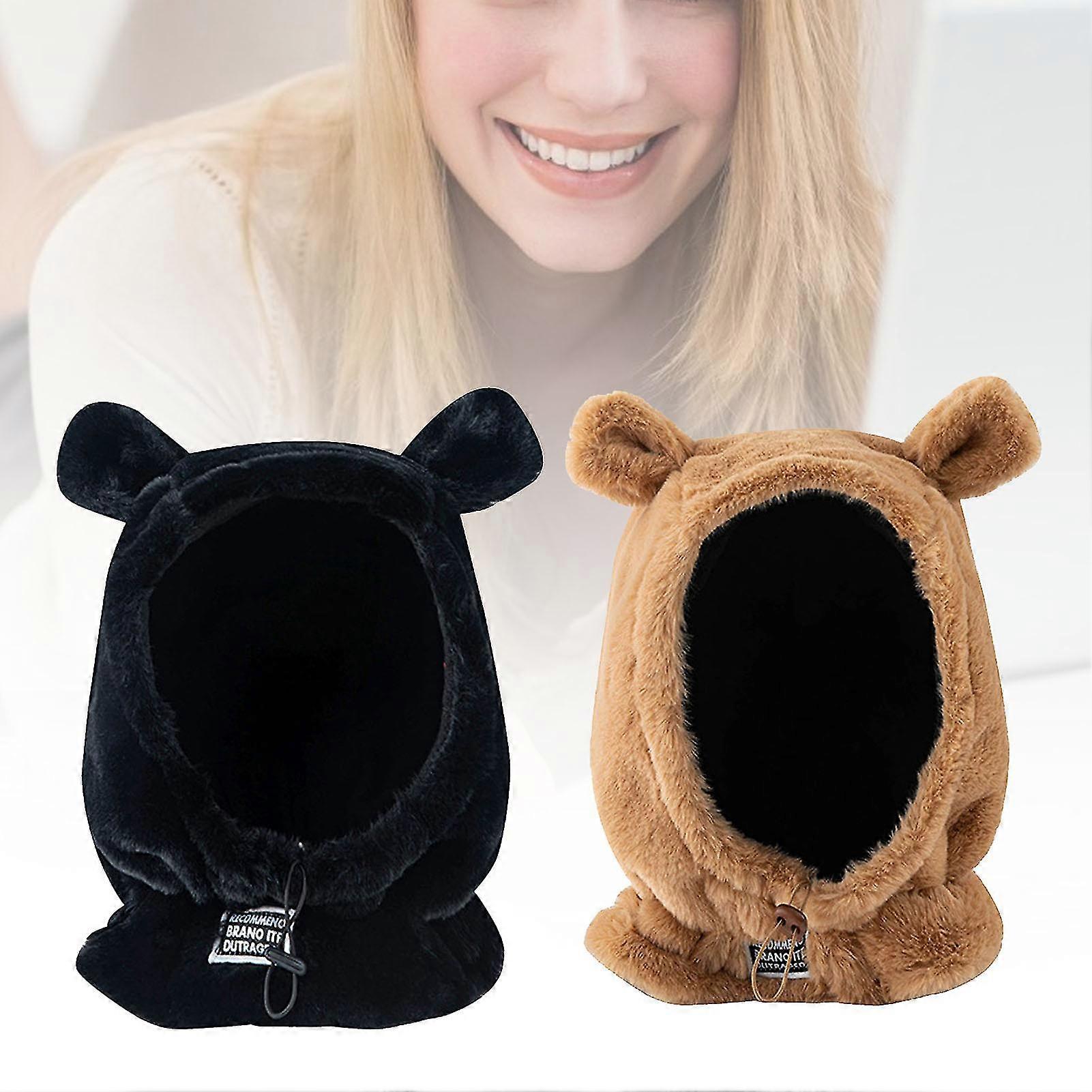 Femmes Oreilles D’ours Design Couleur Unie Coupe-Vent Chaud Cou Écharpe Casquette Chapeau Cadeaux
