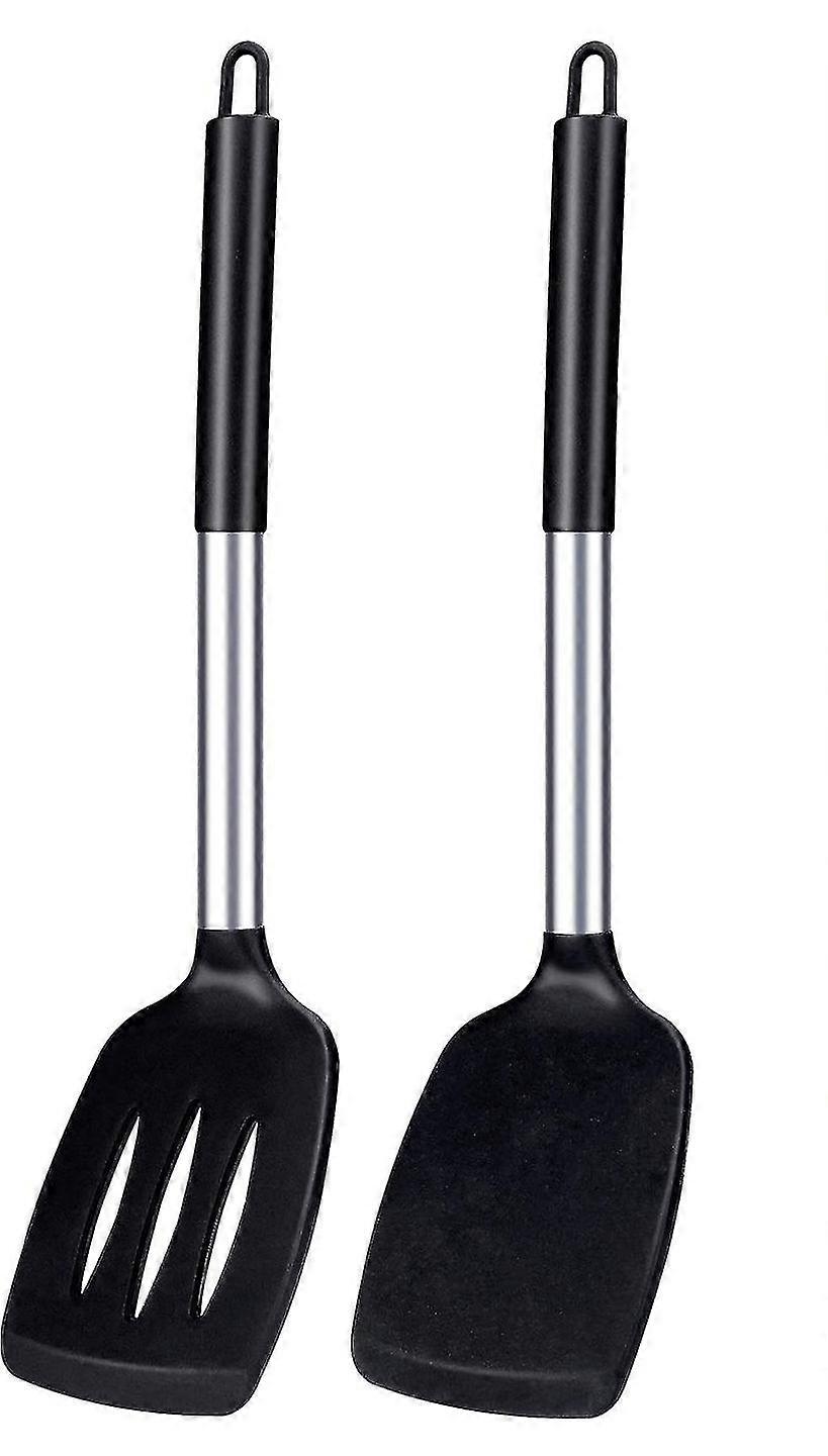 Pack Of 2 Silicone Solid Turner,non Stick Slotted Kitchen Spatulas
