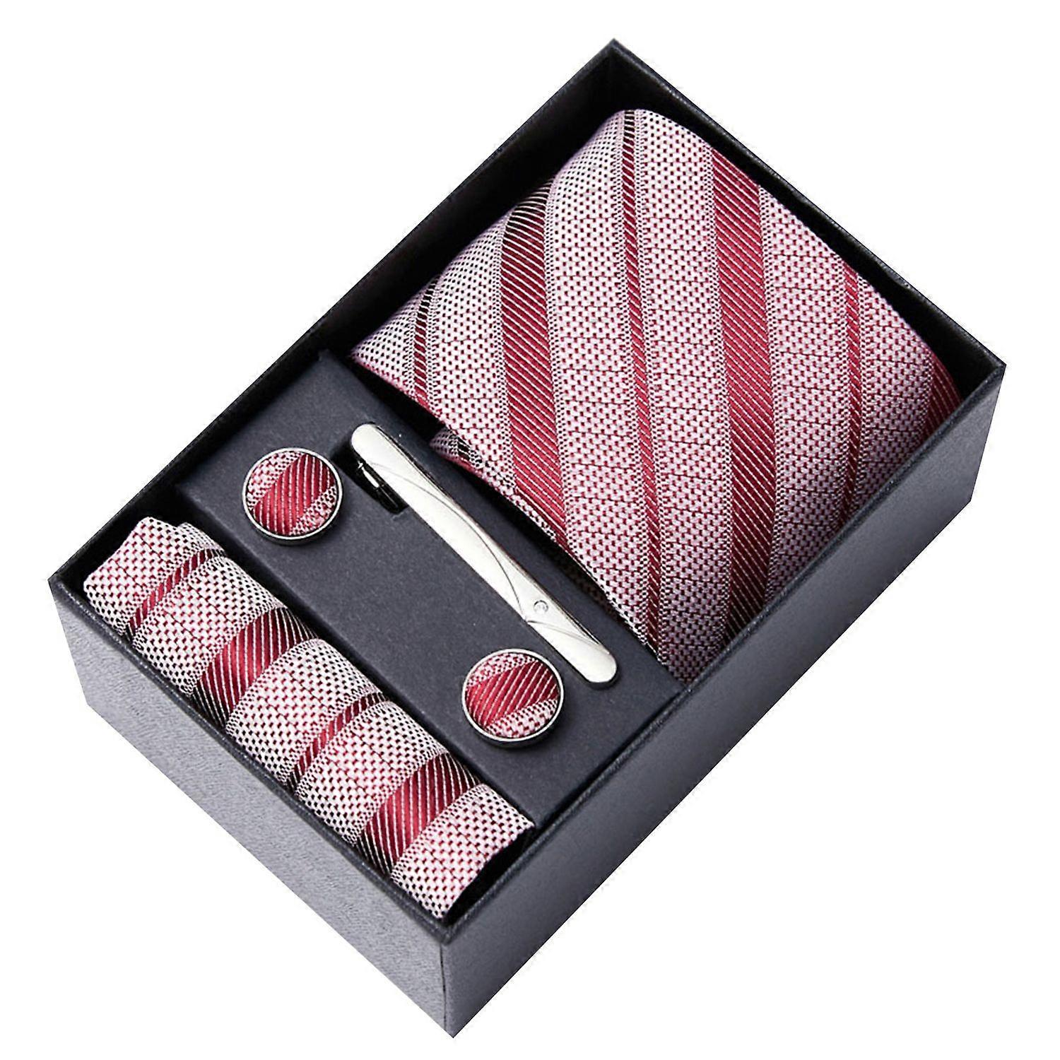 6Pcs/Set Tie Pocket Square Cufflinks Set Gift Box Masculine Charm Faux Silk Fabric Bright Colors