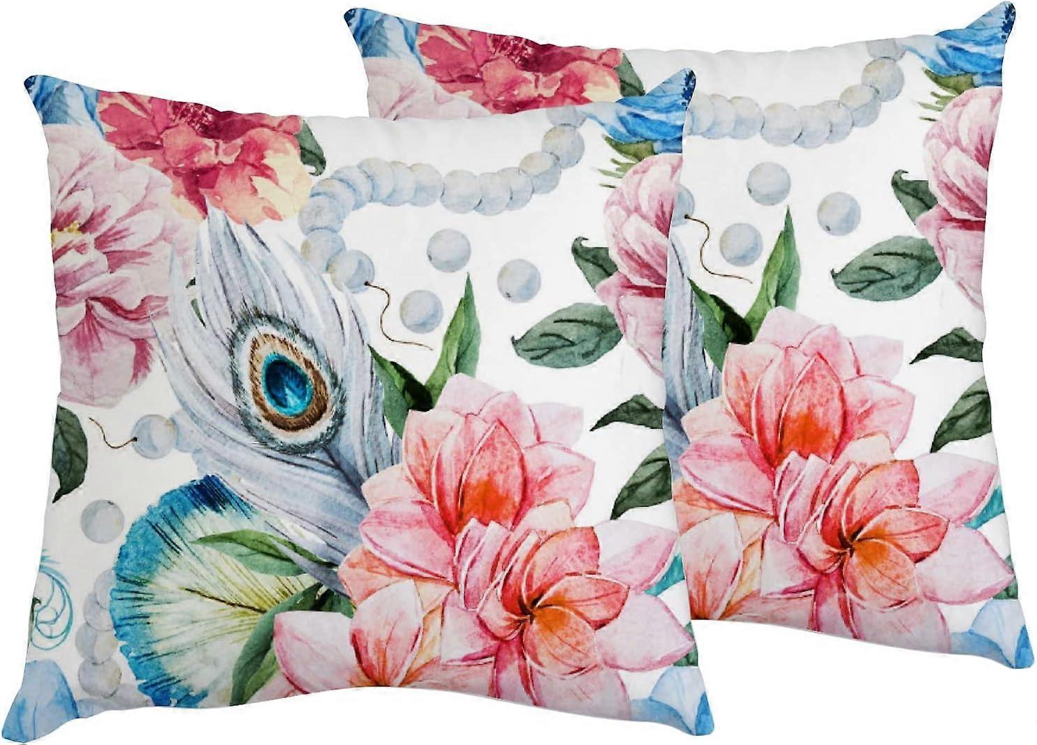 كيس وسادة الطاووس الزهور الأزهار خمر 16x16 بوصة مربع رمي غطاء وسادة حامي وسادة وسادة كيس شام مع سحاب مجموعة من 2