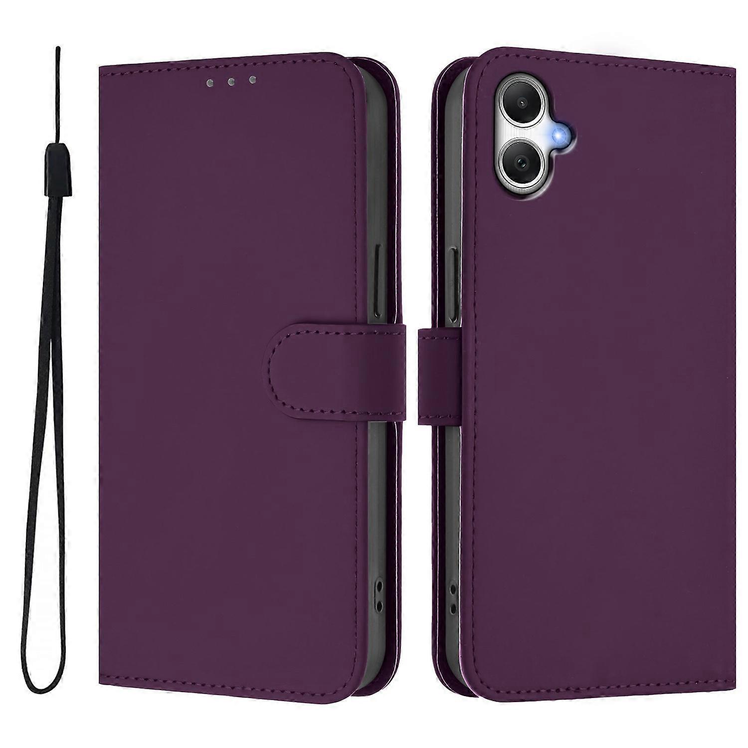 For Samsung Galaxy A05 4G Case Solid Color Wallet Leather Phone Cover with Strap - Violet