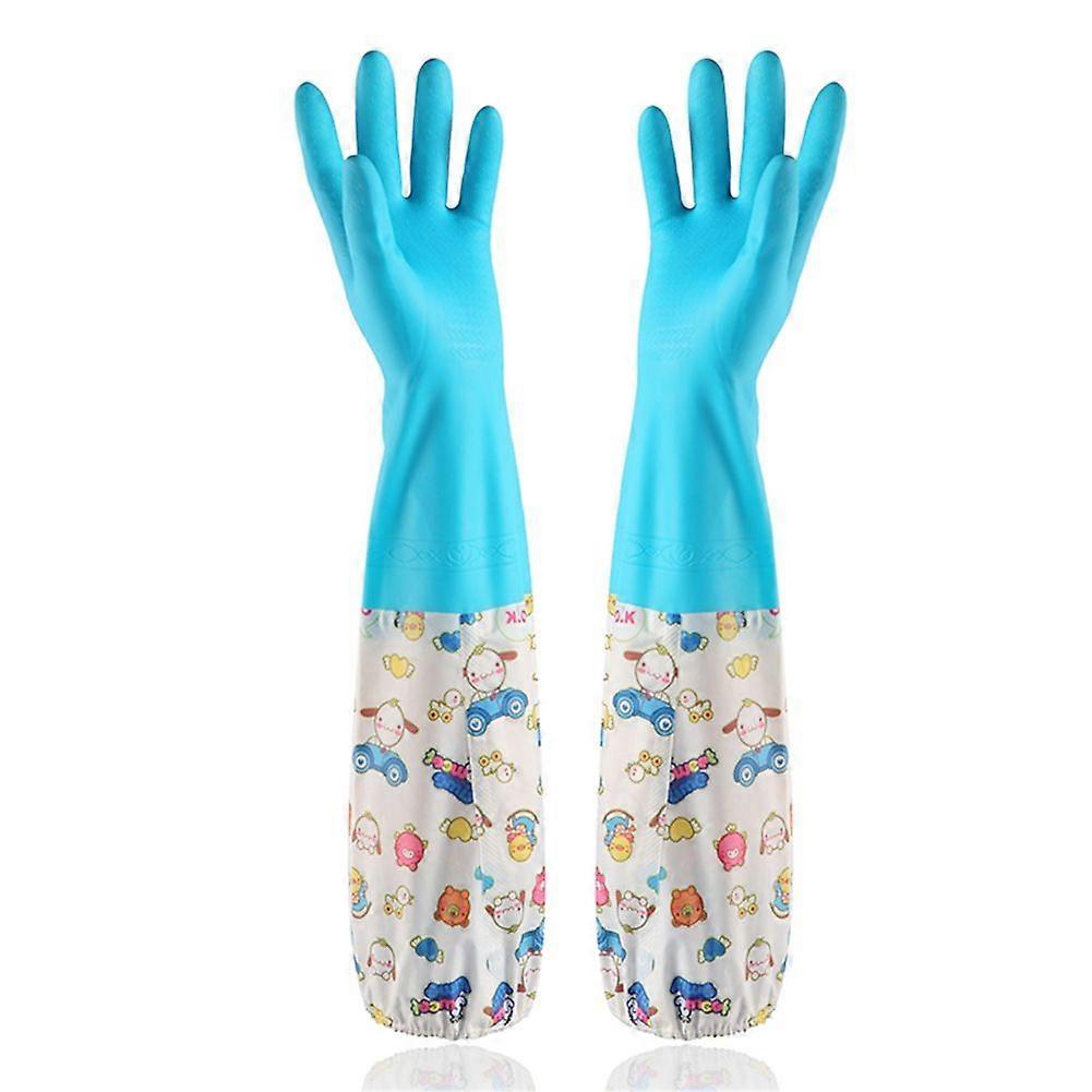 Long Cuff Thick Warm Kitchen Cleaning Glove Rubber Dishwashing Tool Blue