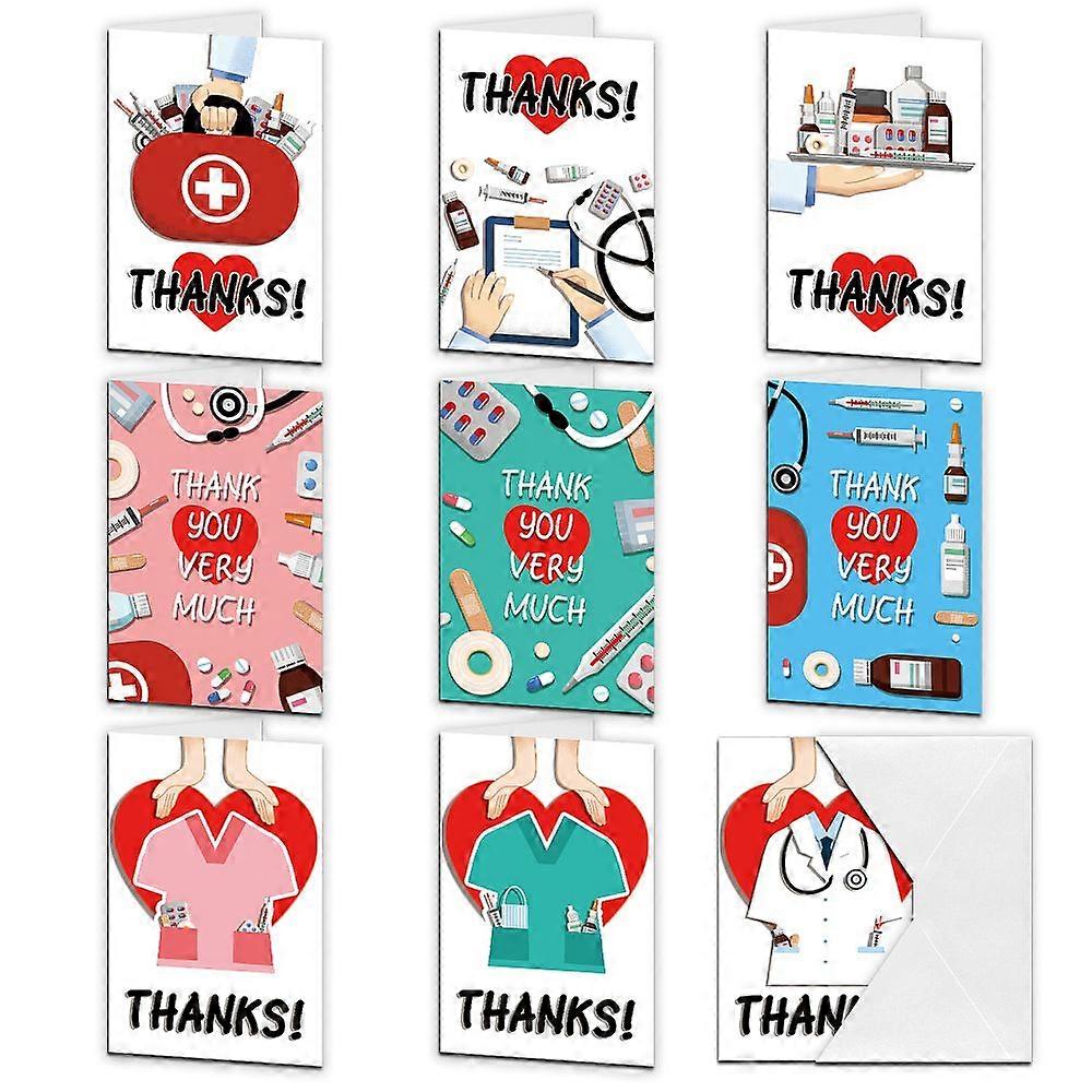 Thanks Theme Cards with Paper Envelopes for Thanksgiving Medical Worker Rectangle Mixed Color 10x15cm 9pcs/set 1set