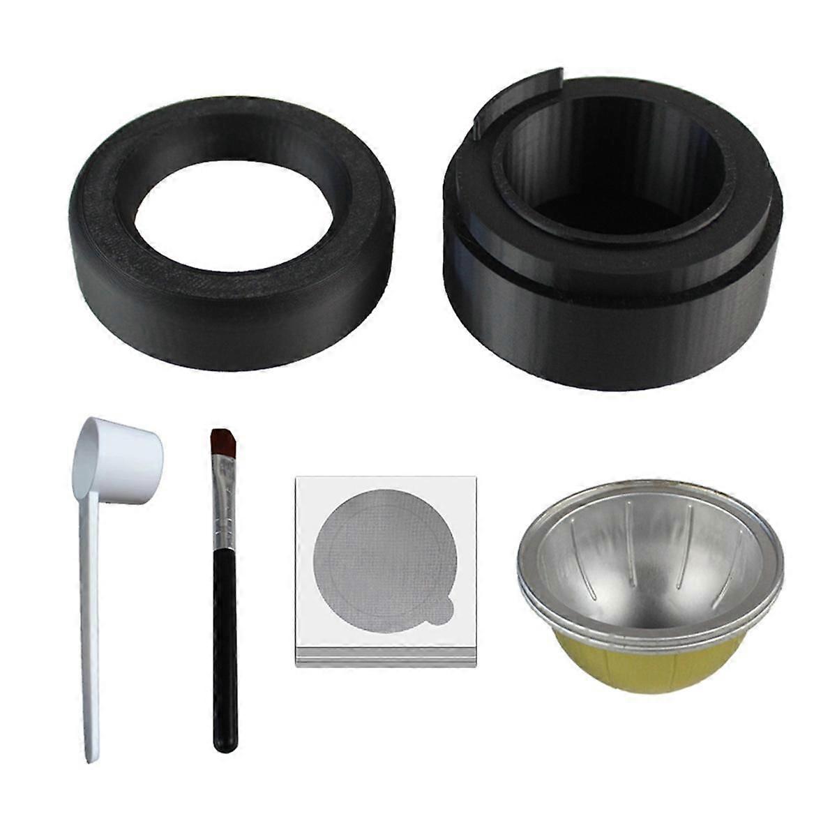 For Vertuo Series Capsule Kit for Reusable Pods with 50 Pcs Foil Seal Lids Holder Brush Cycle Fill