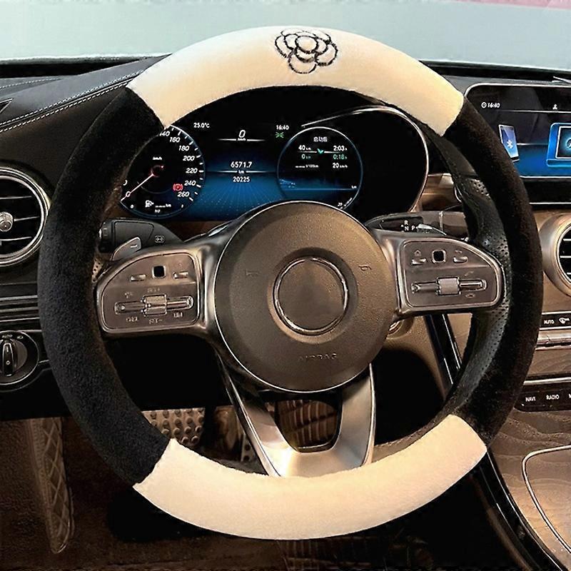 Typ A 38cm Runde Auto-Lenkradabdeckung Kamelienmuster Anti-Rutsch-Plüsch-Lenkradhülse