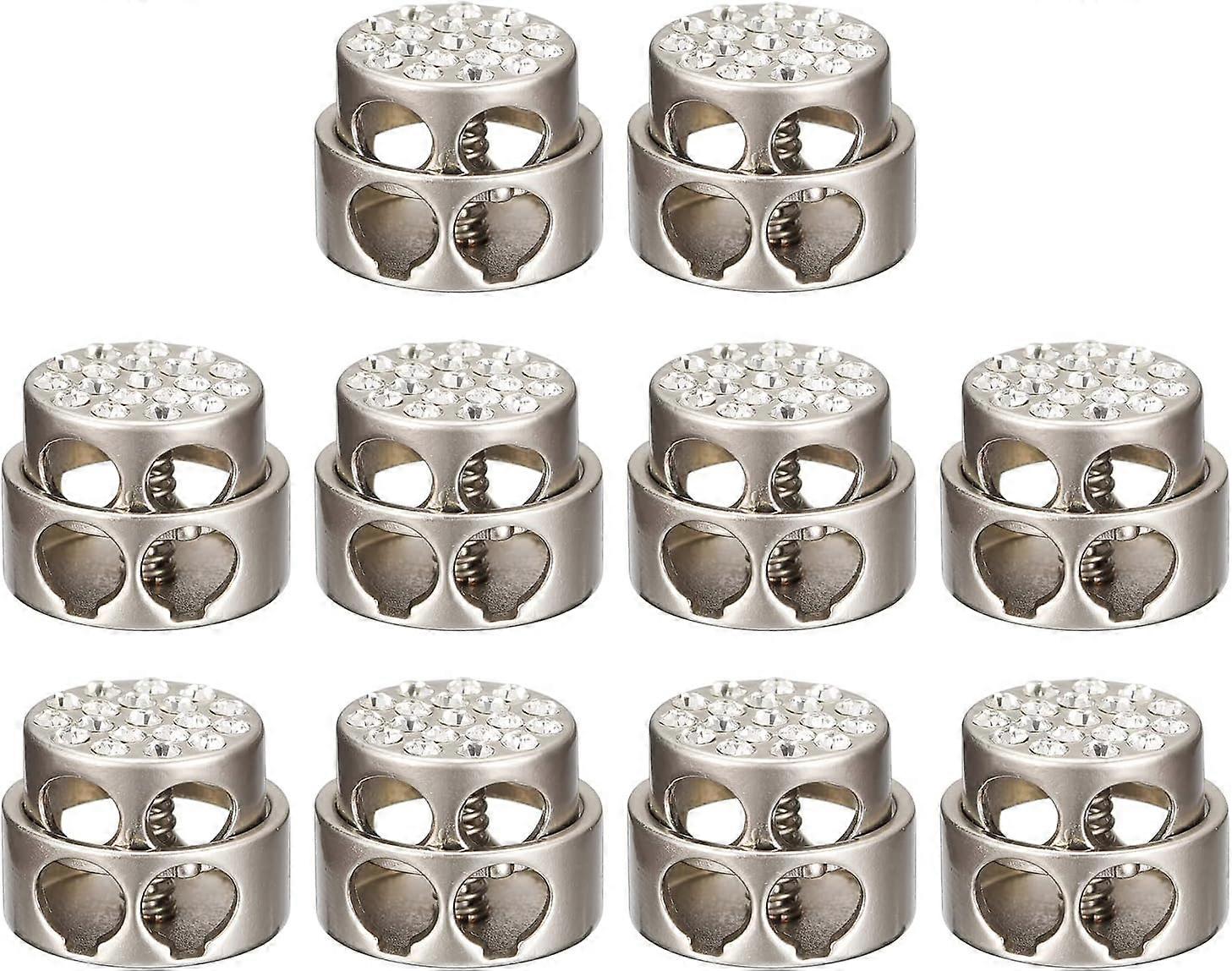 10Pcs Metal Cord Locks Double Hole Spring Stoppers for Bags Clothing Accessories, Durable, Secure, Adjustable, Size 10mm