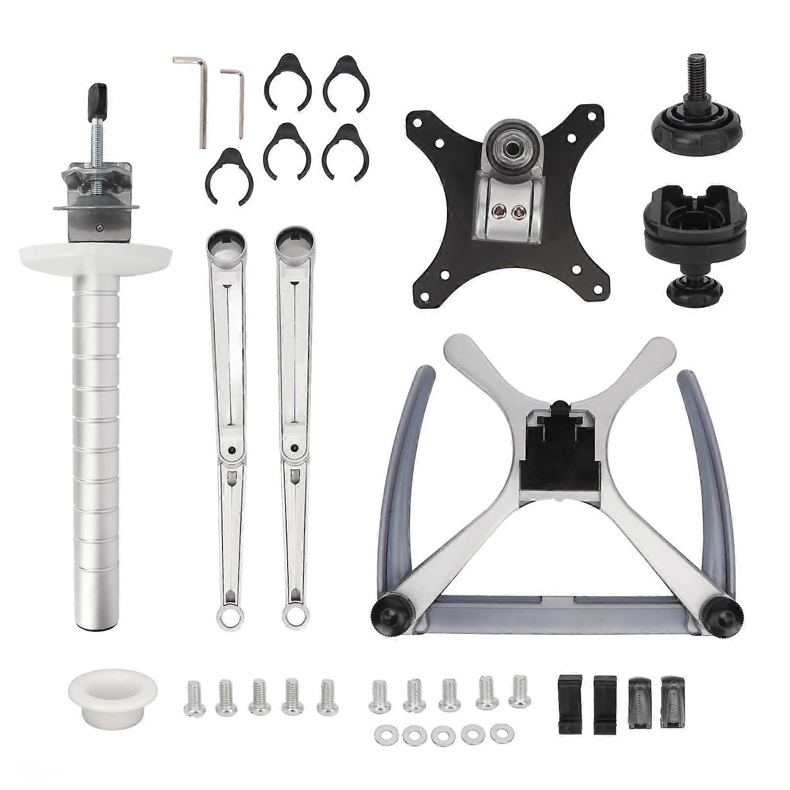 Silver Dual Monitor Arm - Vertical Stacking, Damping Adjustment for Laptops