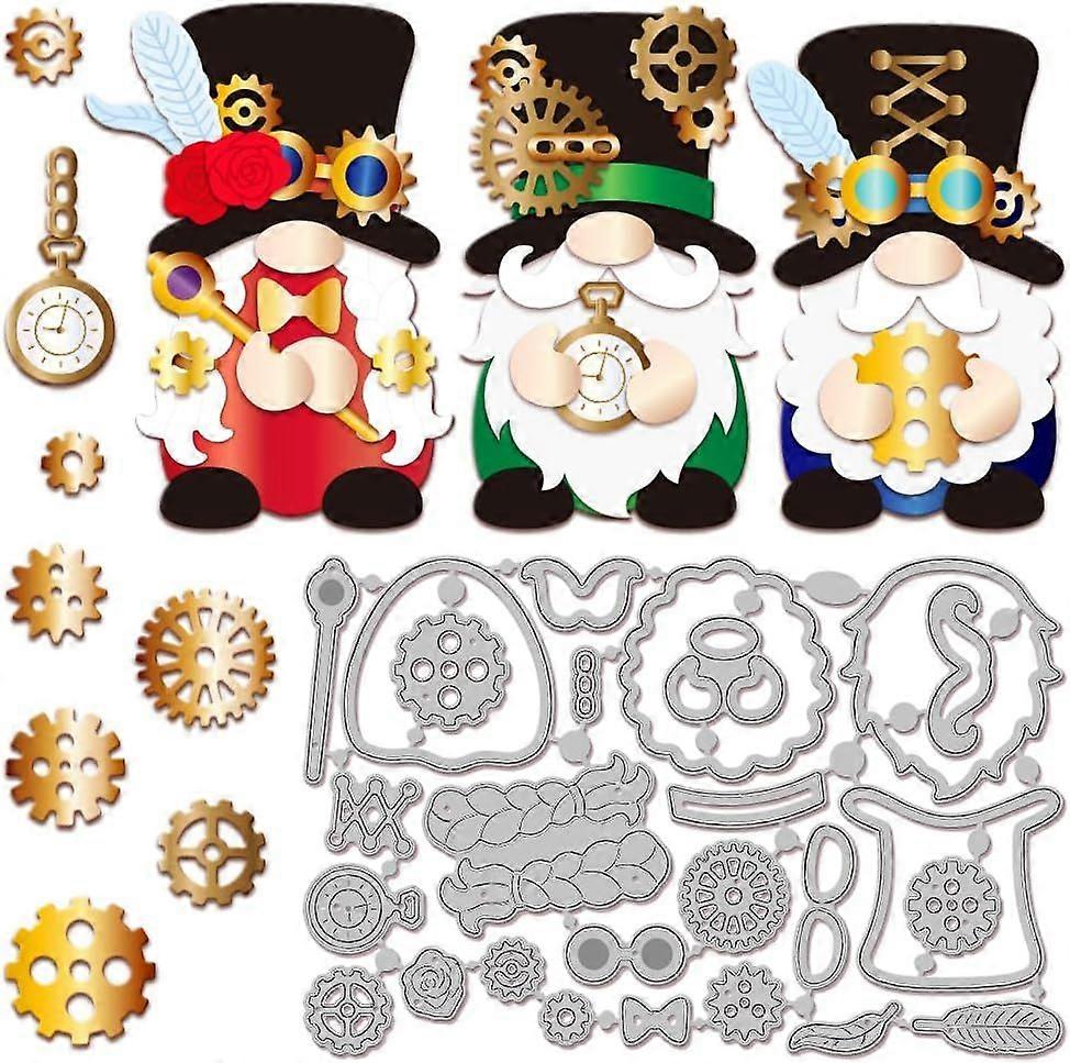 Retro Steampunk Gnomes Gear Cutting Dies for Card Making Vintage Punk Dwarf Metal Die Cuts Cutting Dies Template DIY Scrapbooking Embossing Paper Albu