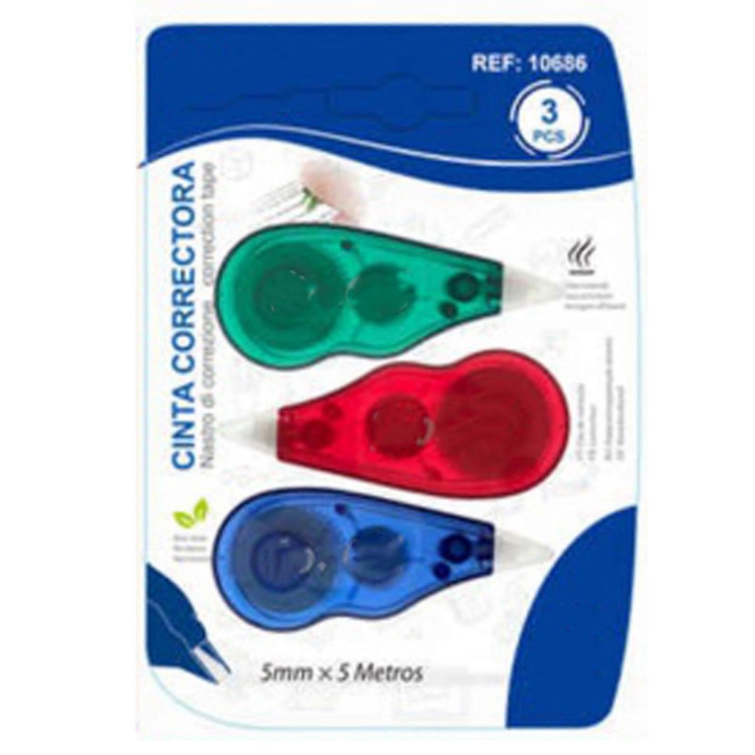 3pcs Mini Writing Corrector Tape Strong Adhesive Portable Correctional Tape Red Blue Green 5mm X 5m