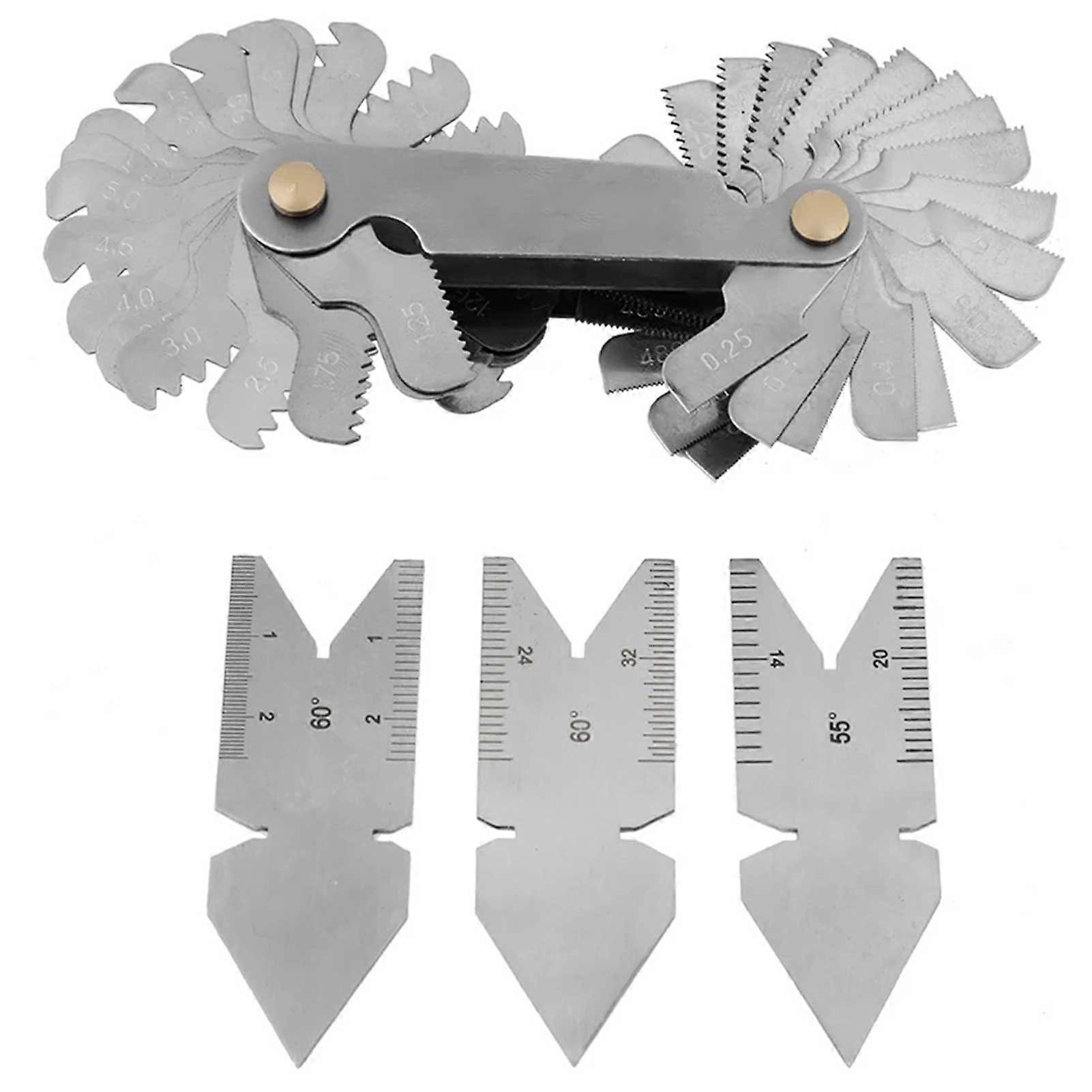 Screw Thread Pitch Gauge Set with 3pcs Center Gauges Multifunctional Screw Pitch/Thread Gauge Set for Lathe