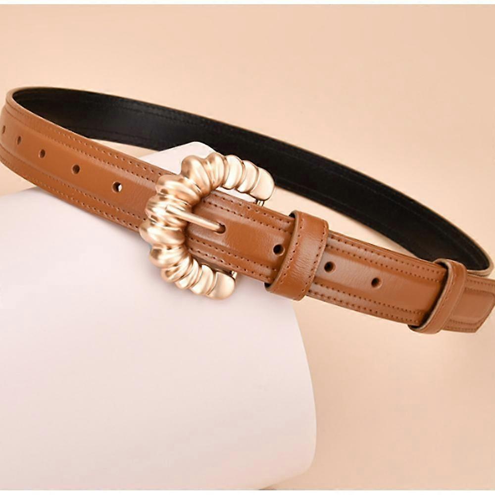 Women's Belt Irregular C-shaped Buckle Simple Thin Belt Real Cowhide Korean Version Versatile Women's Belt Brown