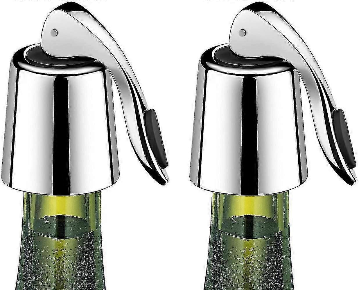 Weinflaschenverschluss aus Edelstahl, Weinflaschenstopfen mit Silikon, ausdehnbarer Getränkeflaschenverschluss, wiederverwendbarer Weinretter (2er-Pack)