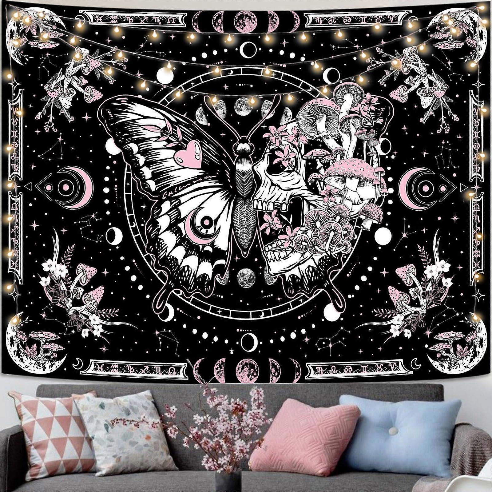 Moon Phase Skeleton Plant Tapestry 60x44 Inches Polyester Wall Decor Gothic Boho Style