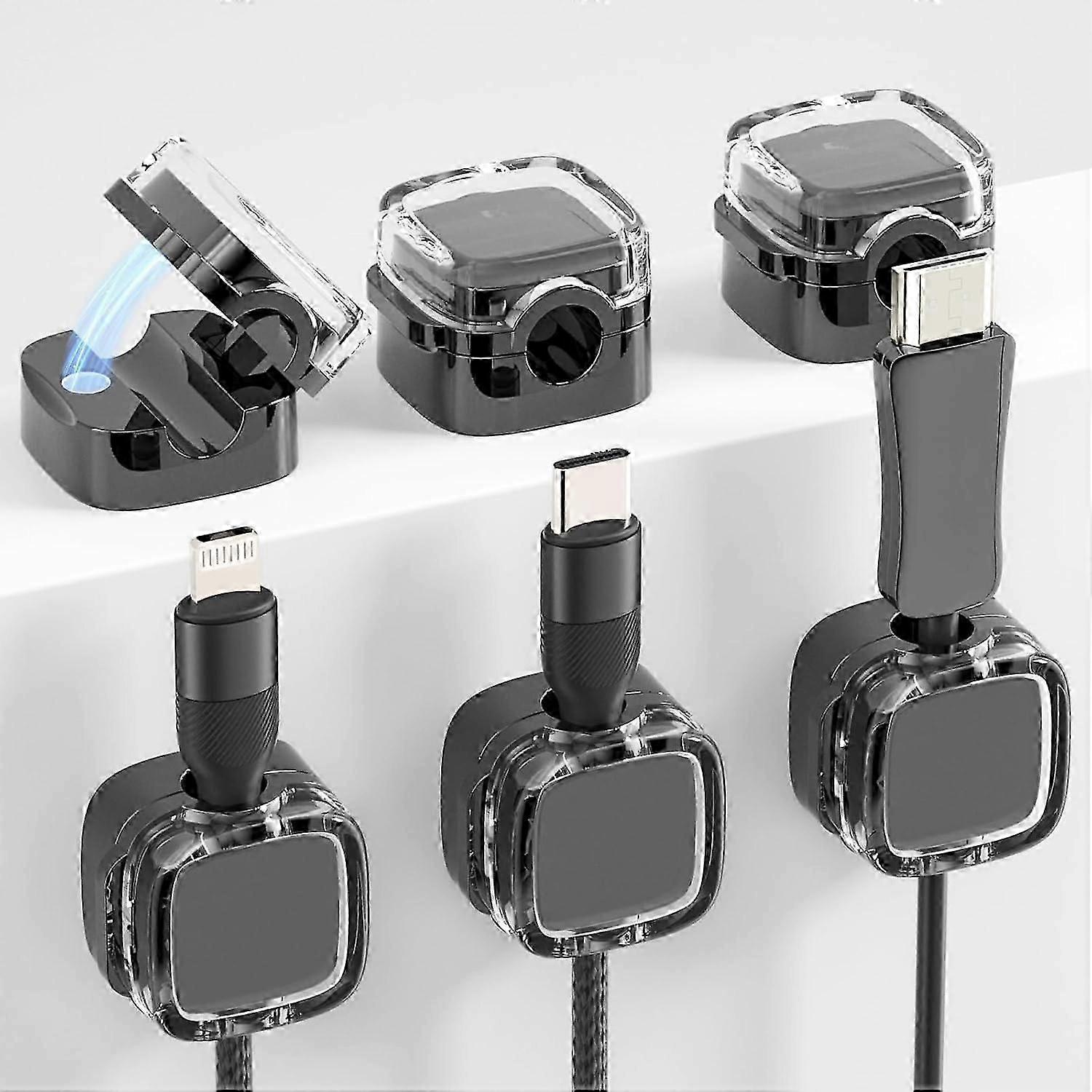 Desk USB Magnetic Cable Clips,6Pcs Flip-top Cord Organizer with Strong Adhesive Wire Organizer for Cable Management