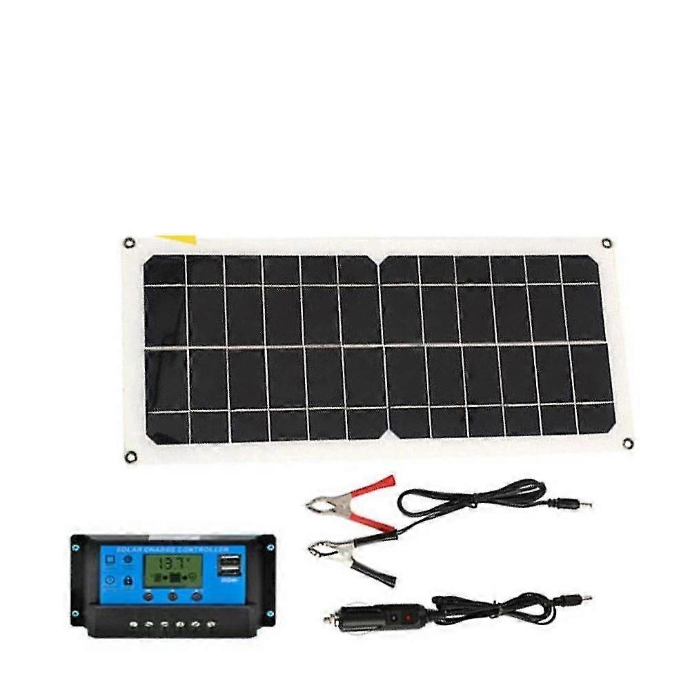 Monocrystaline Solar Panel Usb Charger Kit With 10a Controller & Cables