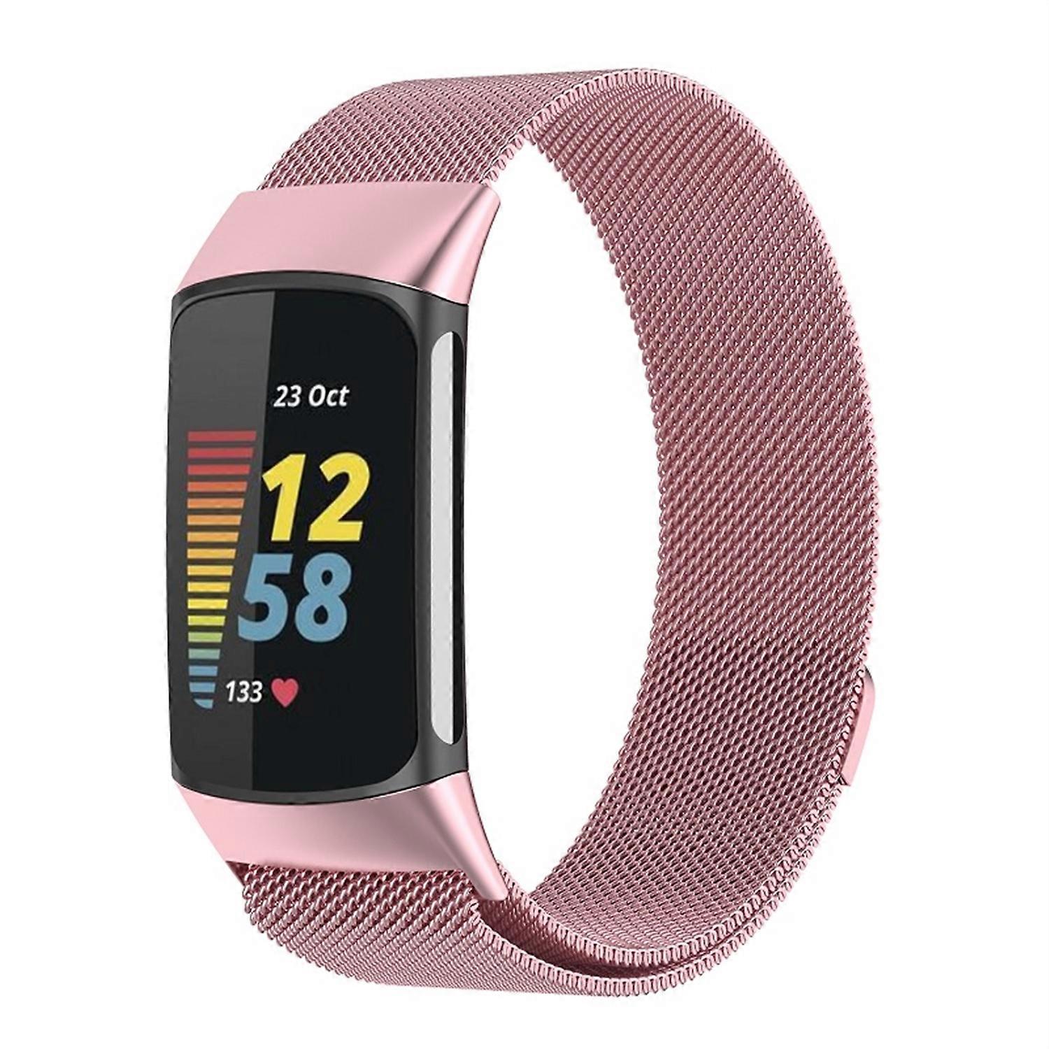 适用于 Fitbit Charge 6/5 金属钢网手链,带磁扣