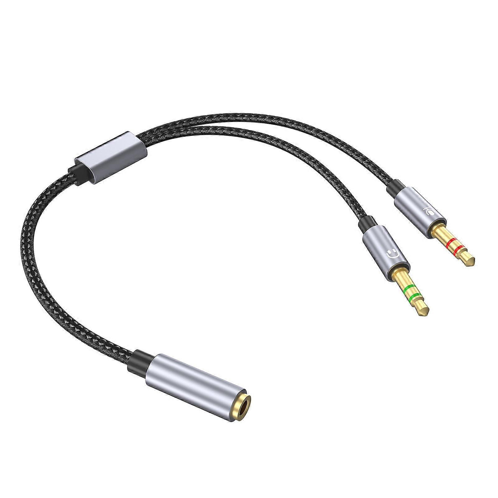 Adattatore splitter per cuffie intrecciato multiuso da 3,5 mm, microfoni e audio per PC, controller di gioco, tablet neri