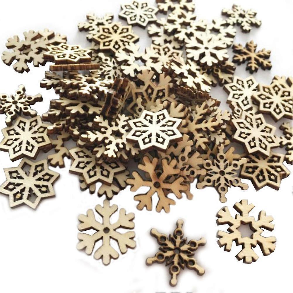 100 Pcs Wooden Snowflakes Cutouts Craft Ornaments Snowflake Hanging