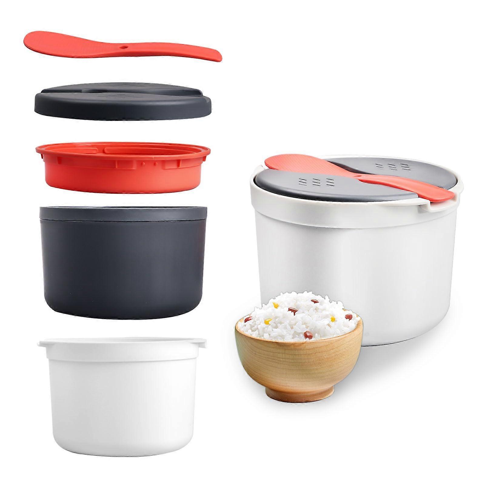 Microwave Rice Cooker 2L Capacity, 2-Layer Pasta and Vegetable Steamer With Strainer, Non-Stick, Dishwasher Safe