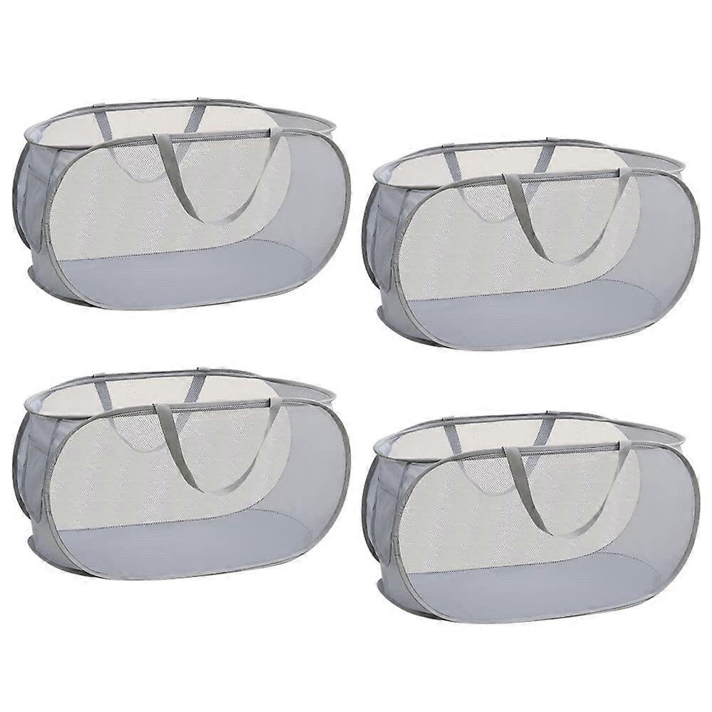 4 Piece Collapsible Mesh Laundry Basket Set with Handles, Foldable Plastic Hamper for Laundry Room and College Dorm, Gray