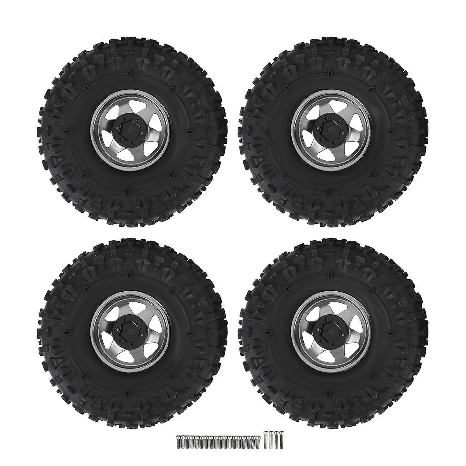 4PCS RC Crawler Set 1.9 Inch Rubber Universal RC Tire with Metal Deep Groove Hex Hub Wheel Rims Redcat for Axial SCX10