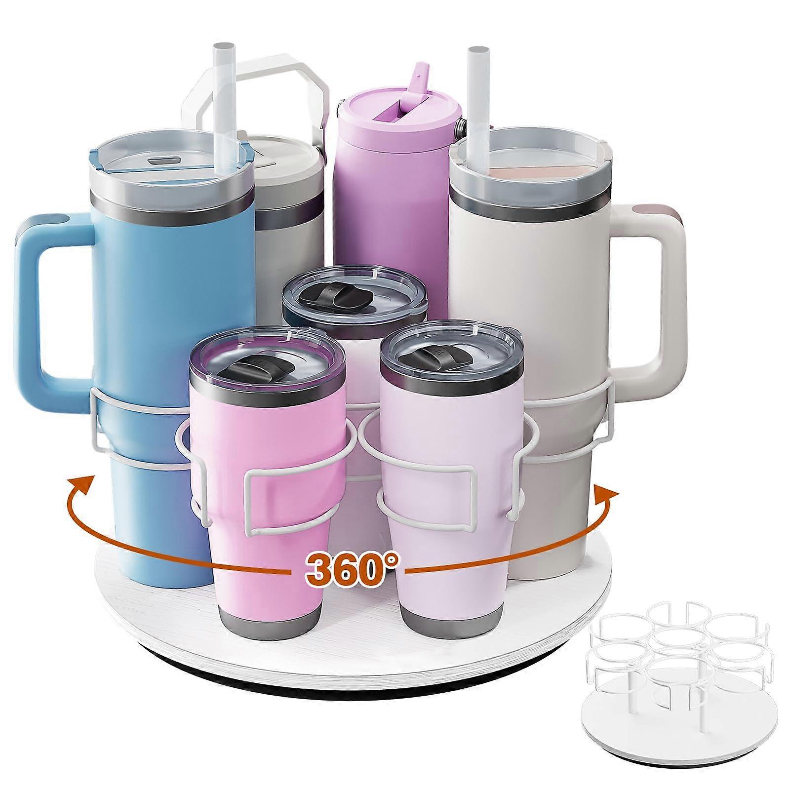Water Bottle Organizer for Stanley 20/30/40oz, Rotating Tumbler Holder for Stanley Simple Modern Owala Yeti, White Lazy Susan