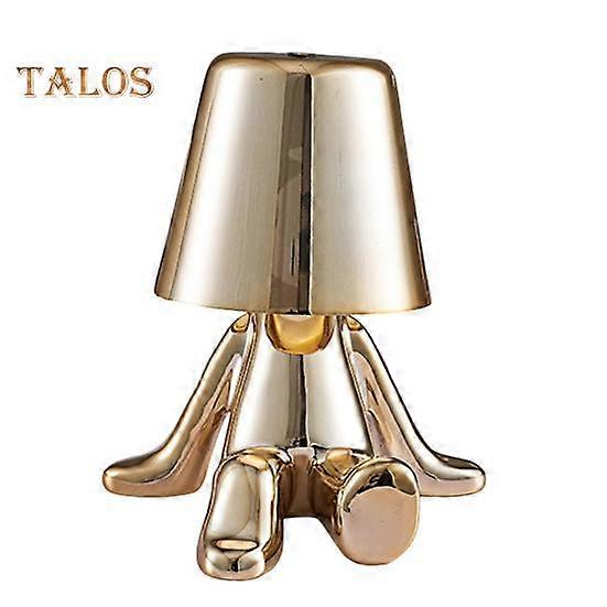 Golden Man Statue Table Lamp USB Rechargeable 3 Colors Dimmable Touch Control Desk Light Home Bedroom Bedside Decorative LED Night Light