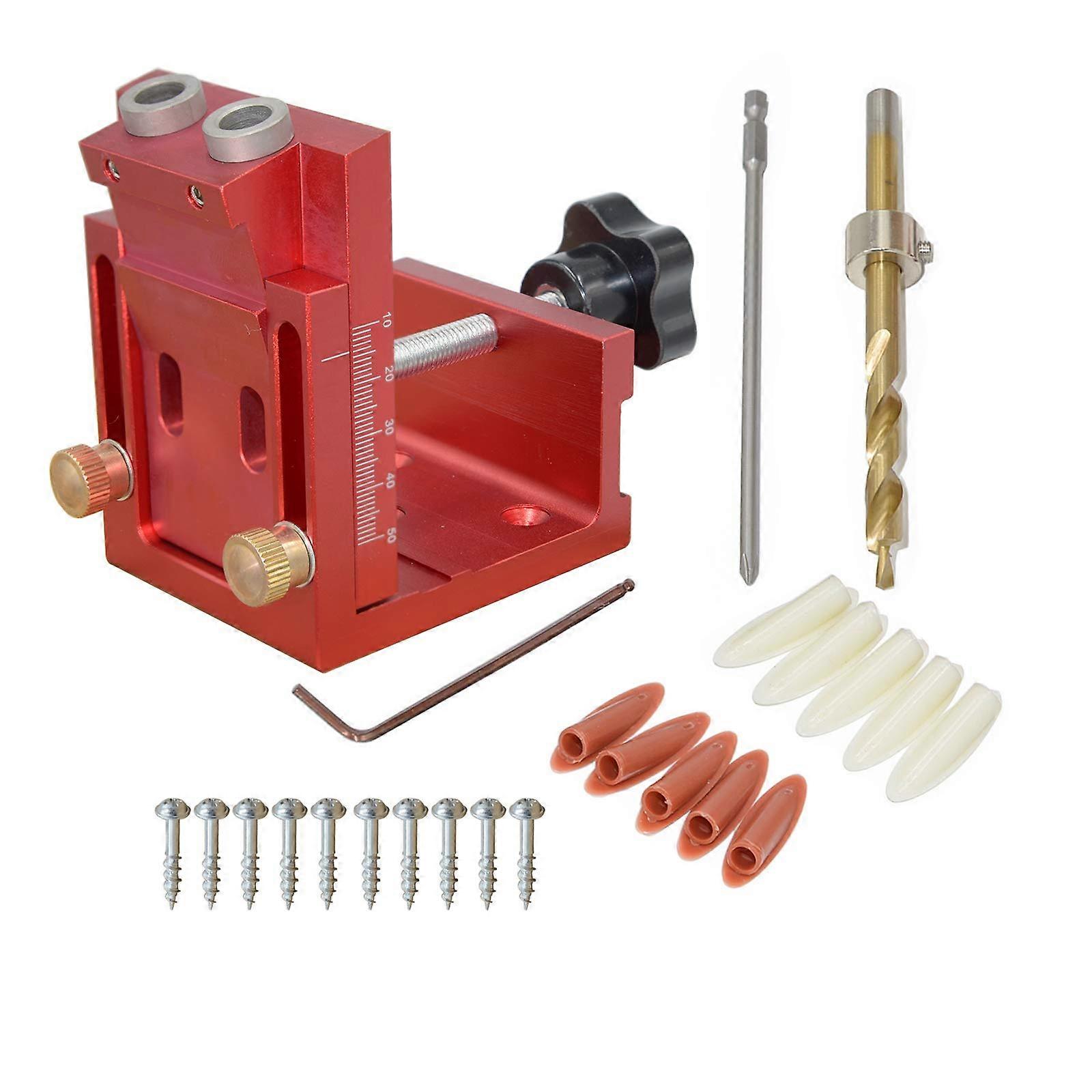 Pocket Hole Jig Driller Guide Dowel Jig Kit Hole Locator with Clamp Aluminum Carpentry Woodworking DIY Drill Tools with 9mm Drill Bit
