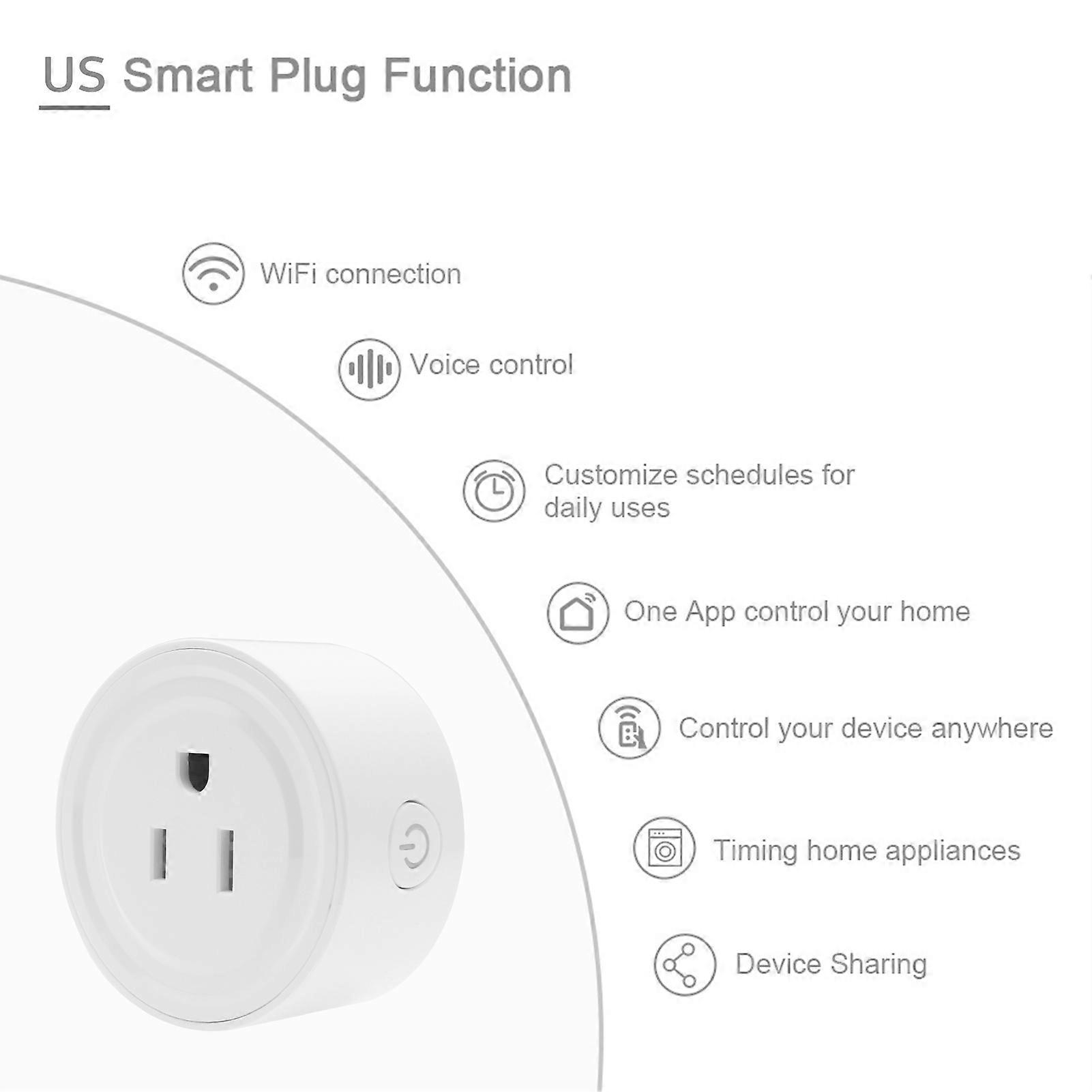 Wi-Fi Plug Wifi APP Remote Voice Control Schedule Function Smart In-wall Socket Outlet 10A White