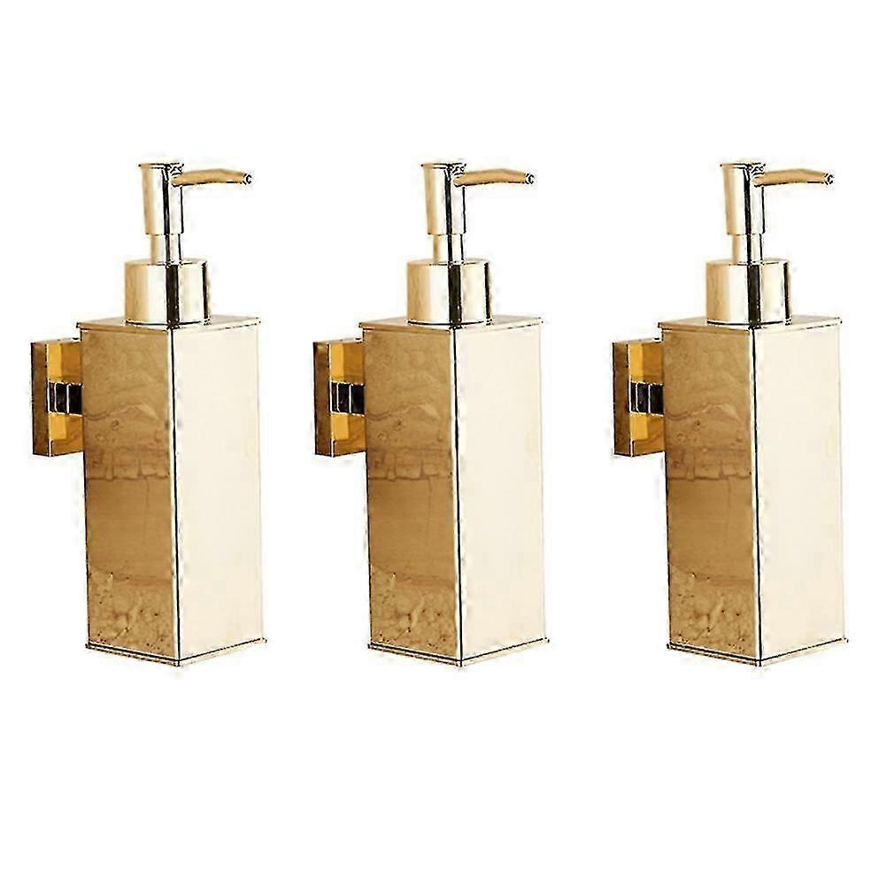 3x Dispensador de jabón líquido Baño Botella de champú de gel de ducha dorado montado en la pared para cocina